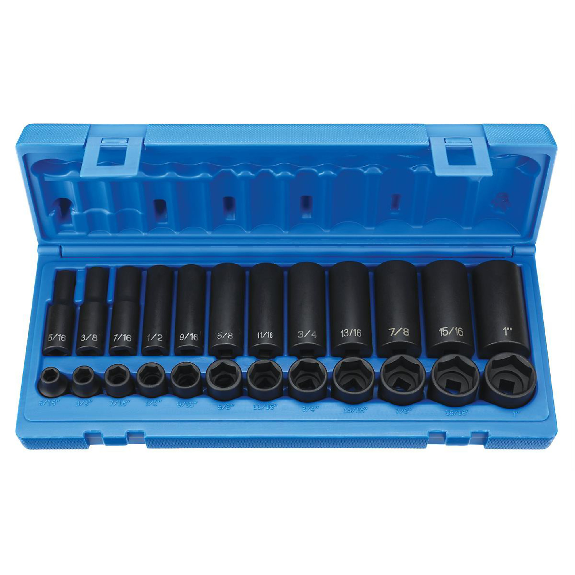 Grey Pneumatic 3/8in. Drive Standard Deep Fractional Socket Set — 24-Piece, 5/16in. to 1in., 6-Point, Model# GRE1224RD