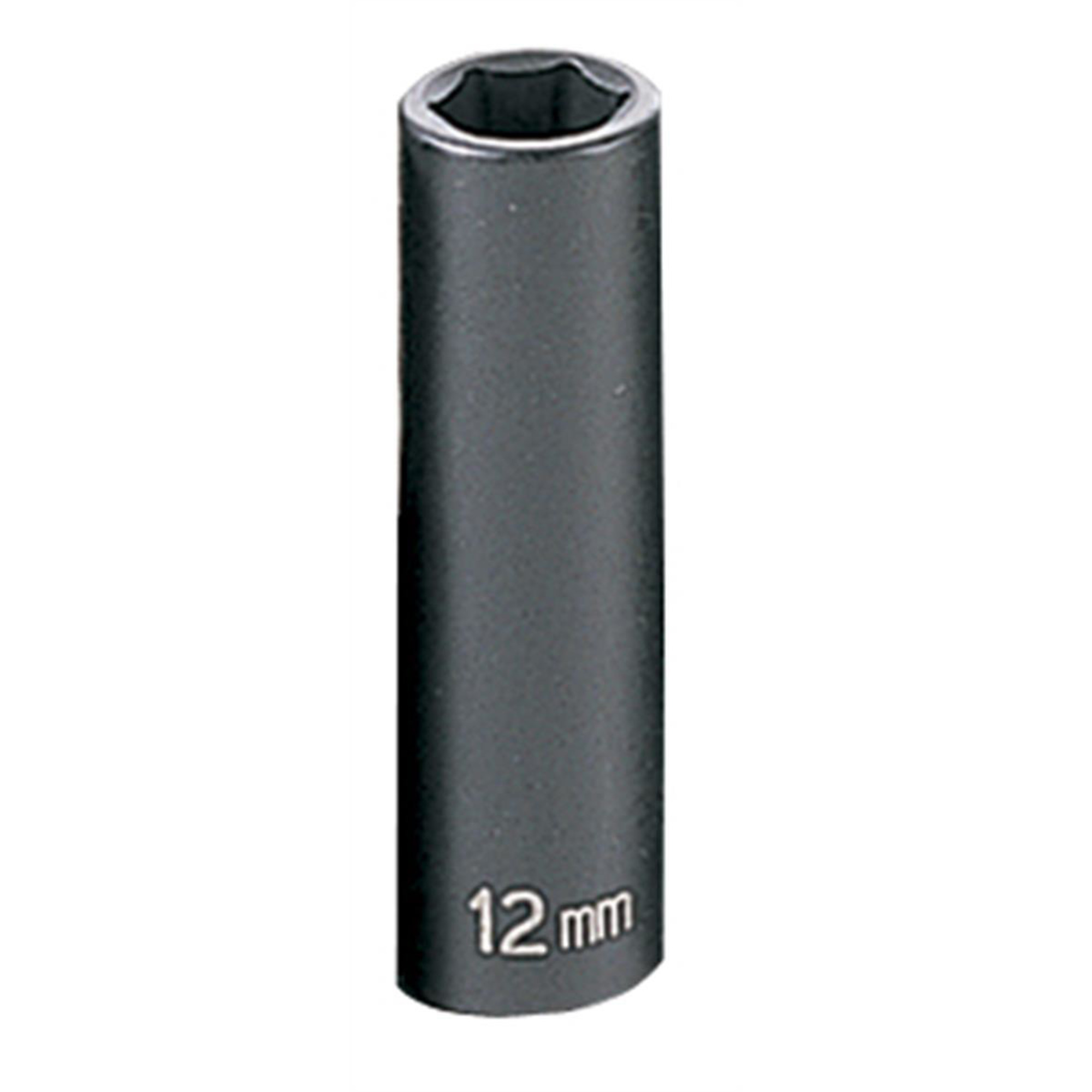 Grey Pneumatic Impact Socket — 12mm, 3/8in. Drive, 6-Point, Deep, Chrome-Molybdenum Steel, Model# GRE1012MD