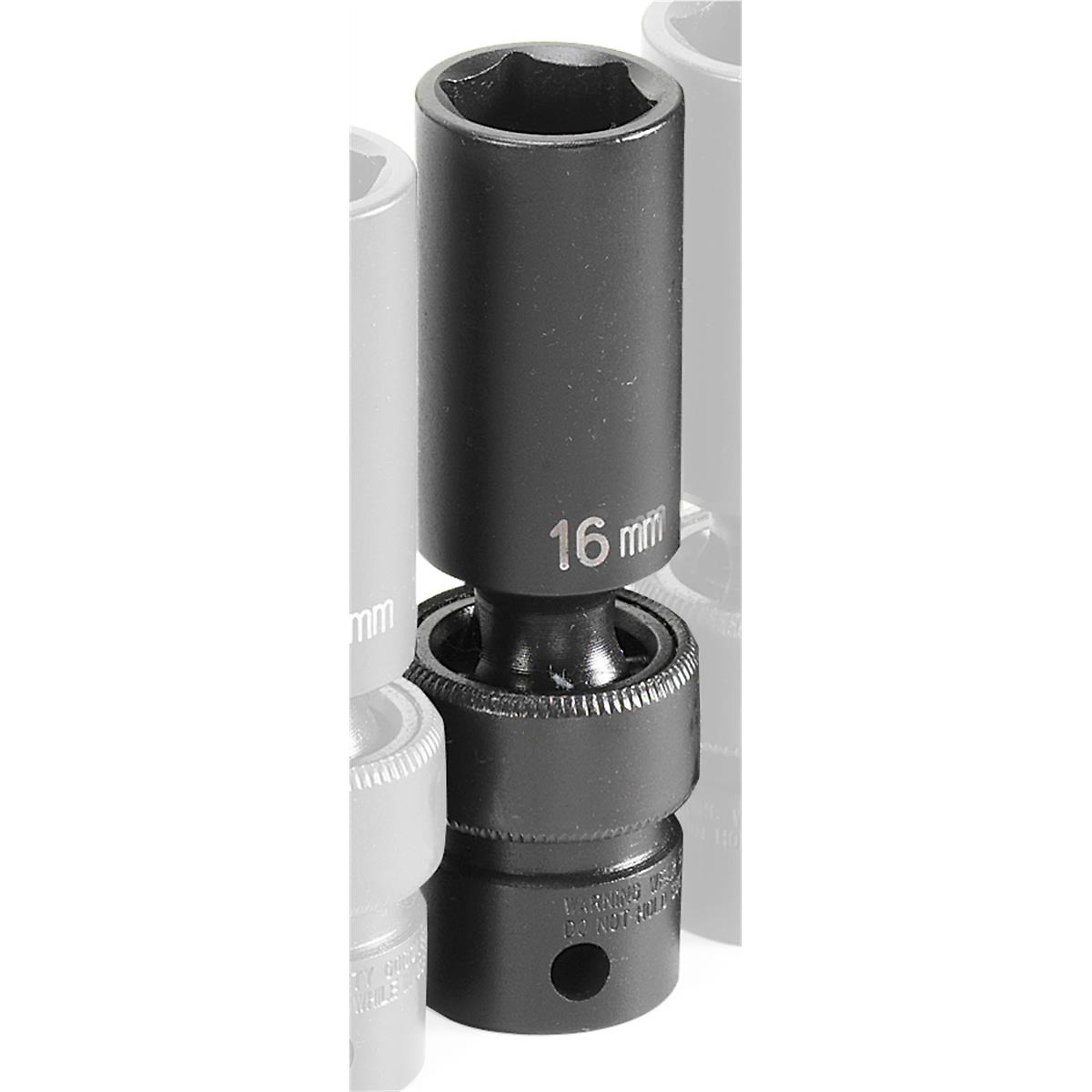 Grey Pneumatic Impact Universal Socket — 16mm, 3/8in. Drive, 6-Point, Deep, Black, Model# GRE1016UMD