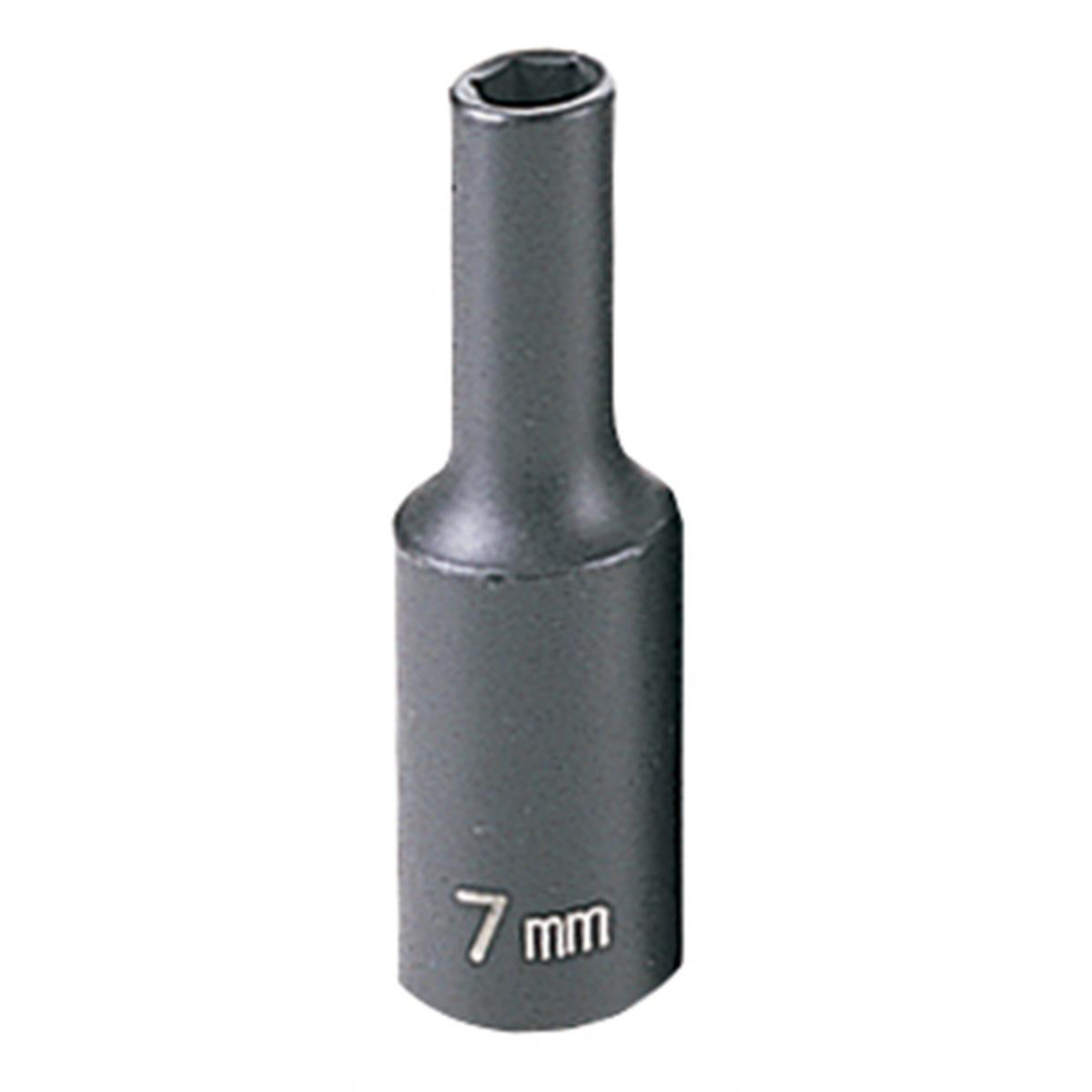 Grey Pneumatic Impact Socket — 7mm, 3/8in. Drive, 6-Point, Deep, Chrome-Molybdenum, Model# GRE1007MD