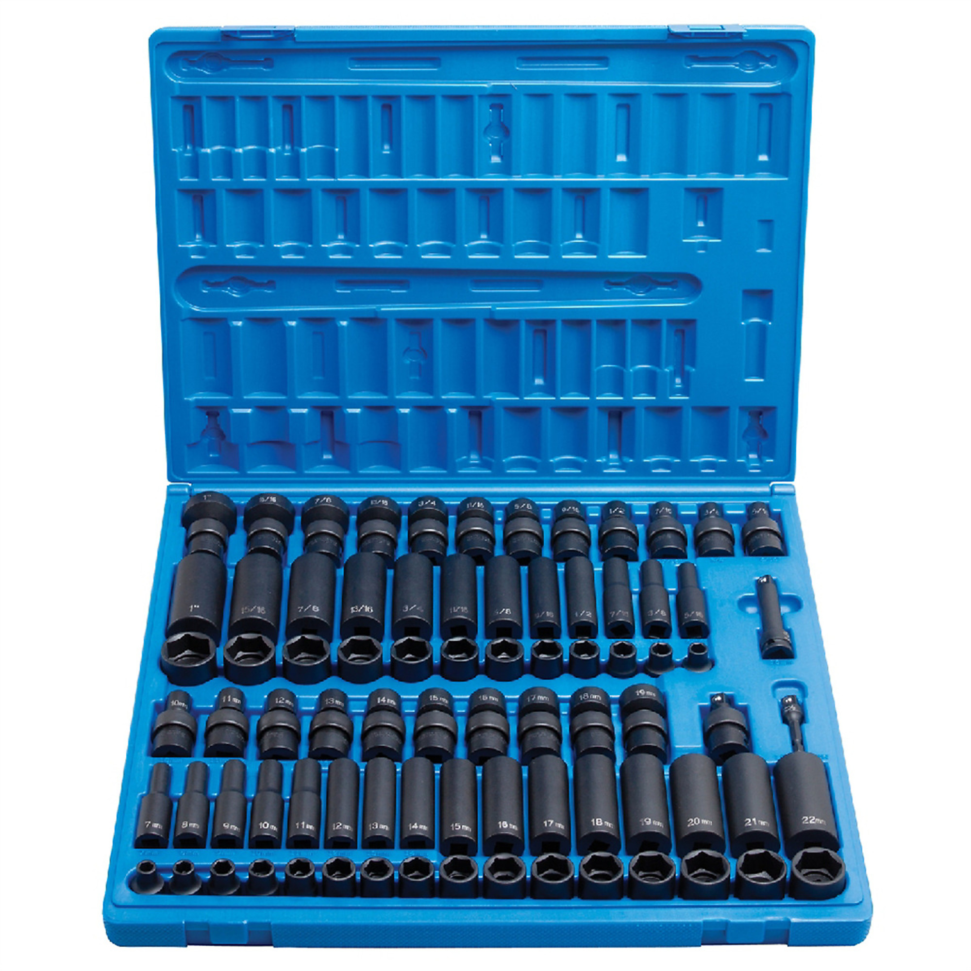 Grey Pneumatic Complete Impact Socket Set — 3/8in. Drive, 81 Pcs, Chrome-Molybdenum Steel, Model# GRE1281