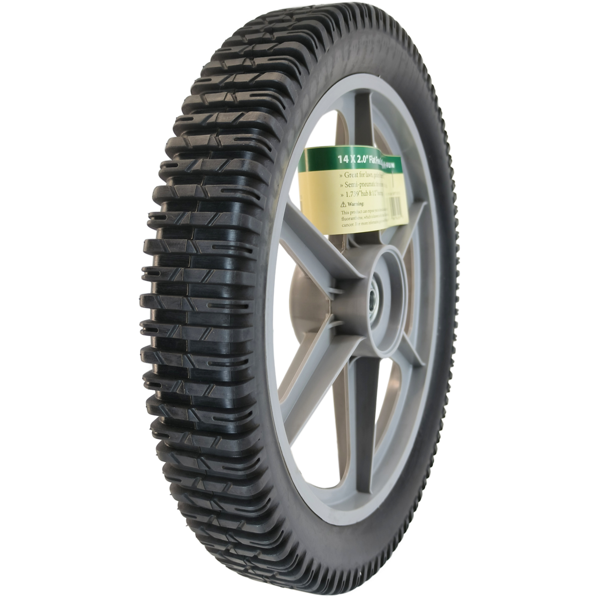 HI-RUN, 14X2.0 Flat Free Cart Tire Assembly, Tire Diameter 14.3 in, Model# SNPT1015