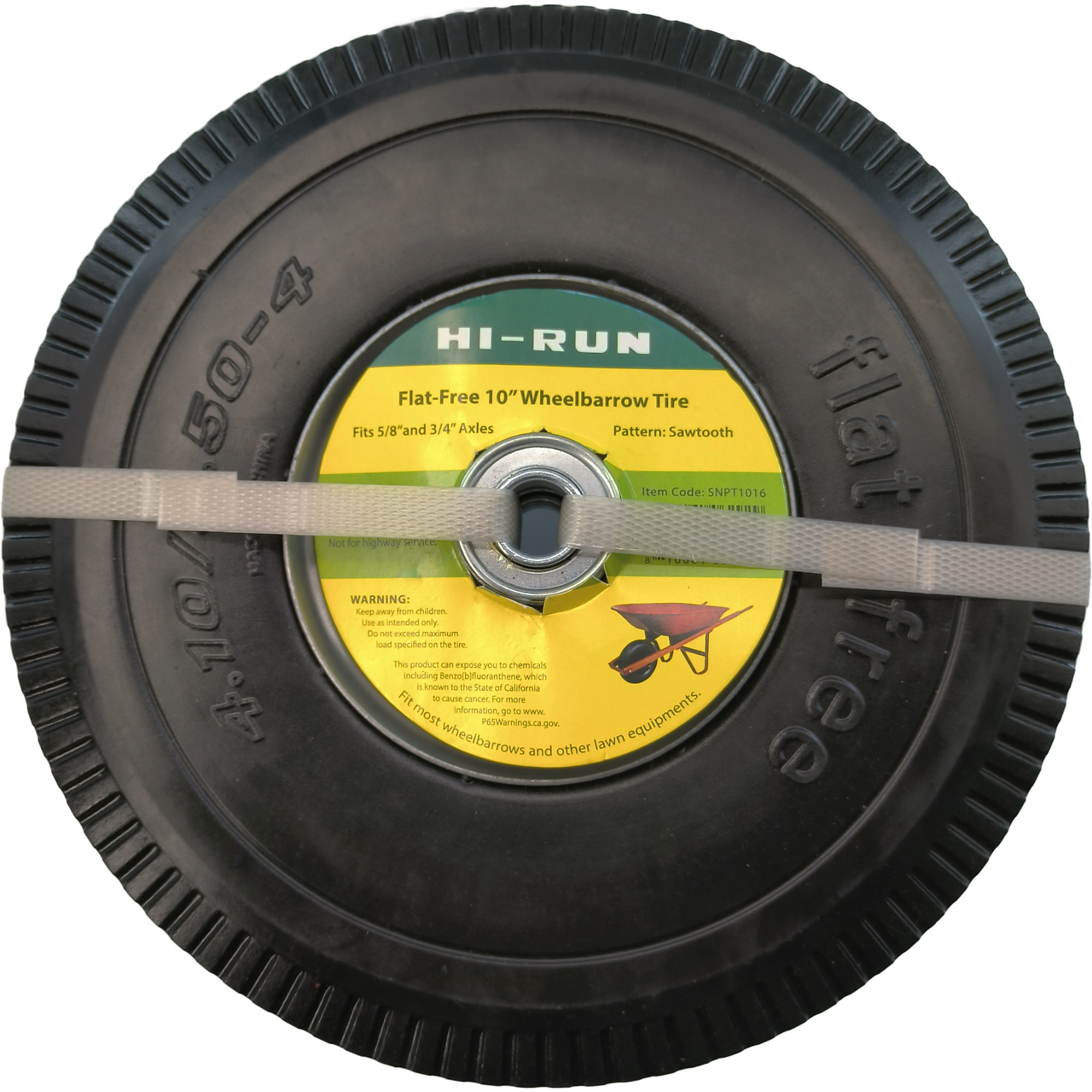 HI-RUN, Flat Free 10in. Wheelbarrow Tire Assembly (Sawtooth), Tire Diameter 10.4 in, Model# SNPT1016