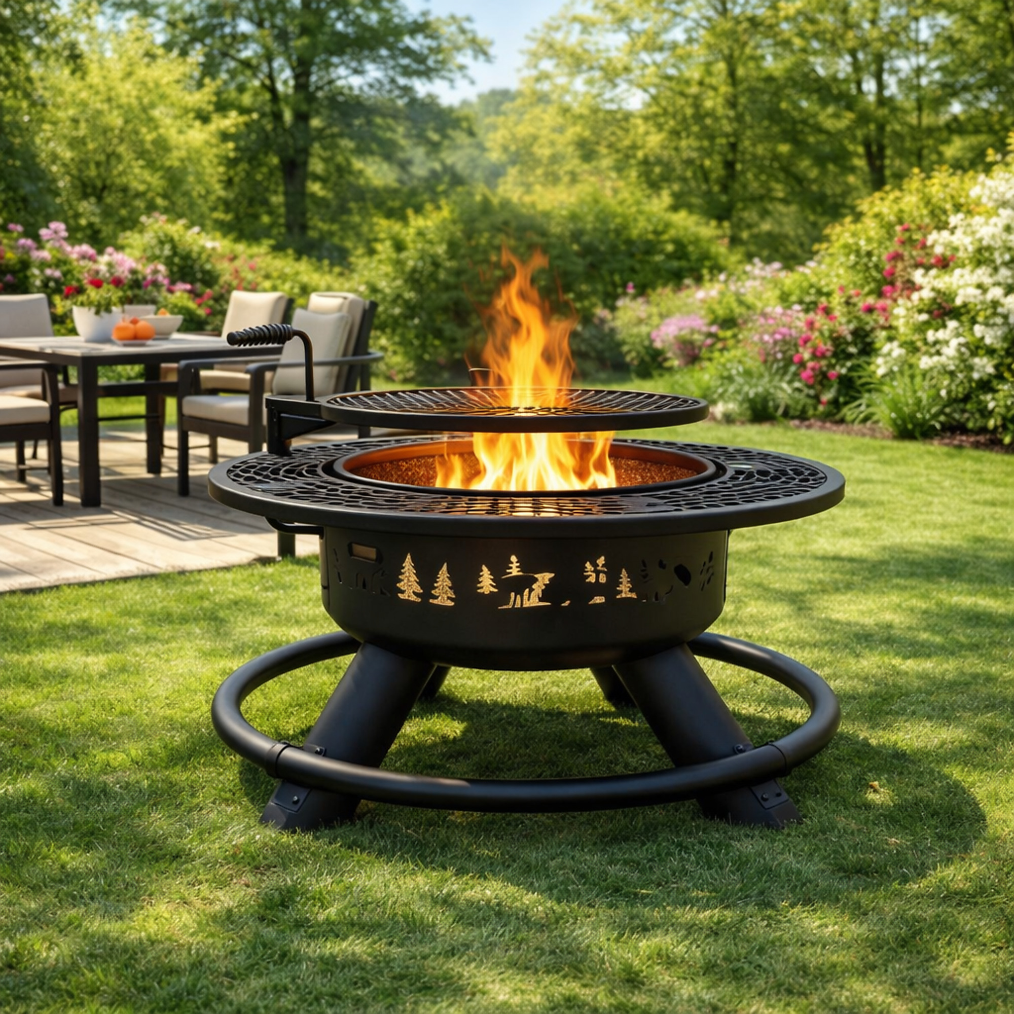 Red Mountain Valley Fire Pit — 47in., Adjustable BBQ Grate, Steel, Wilderness, Model# 2A-OC138