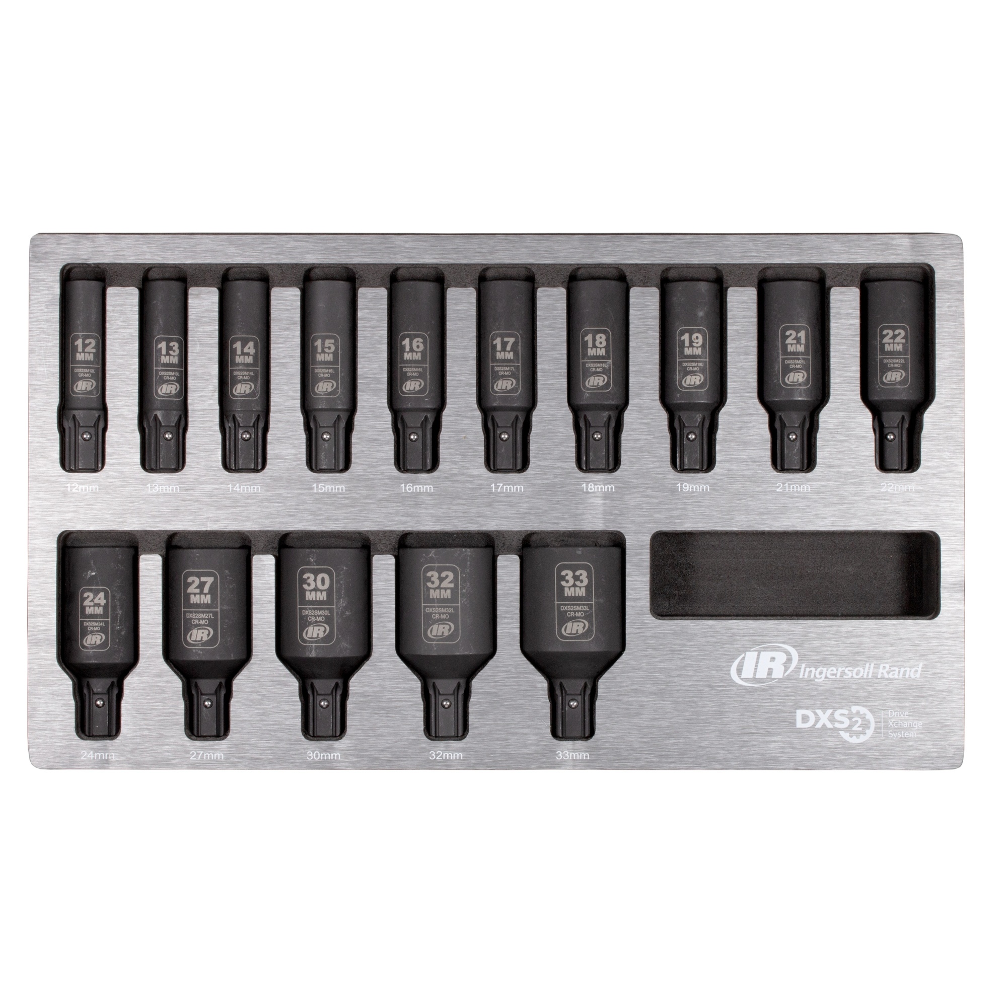Ingersoll Rand DXS2 Deep Well 15-Pc. Impact Socket Set, Metric, Model# DXSK2M15L