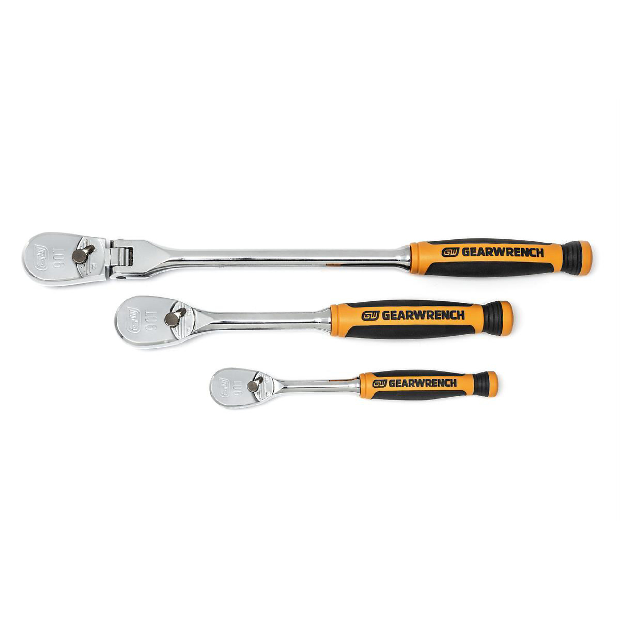 GearWrench Flex Head Ratchet Set — 3-Pc., 1/4in. & 3/8in., 90-Tooth, Model# KDT81203T