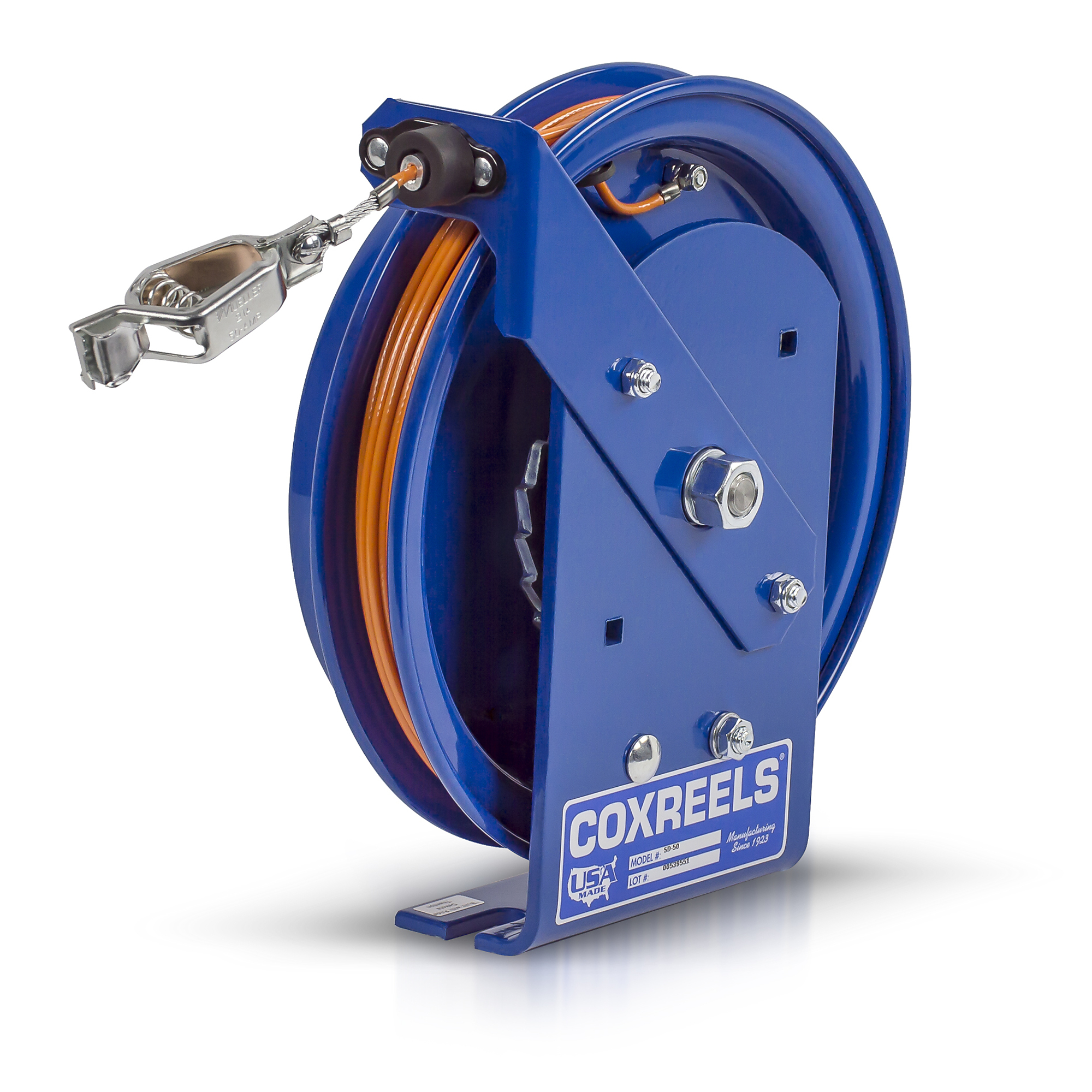 Coxreels Cable Reel, 50ft.L, Fits 1-5/32in. Size Stud, Stainless Steel, Model# SD-50-1