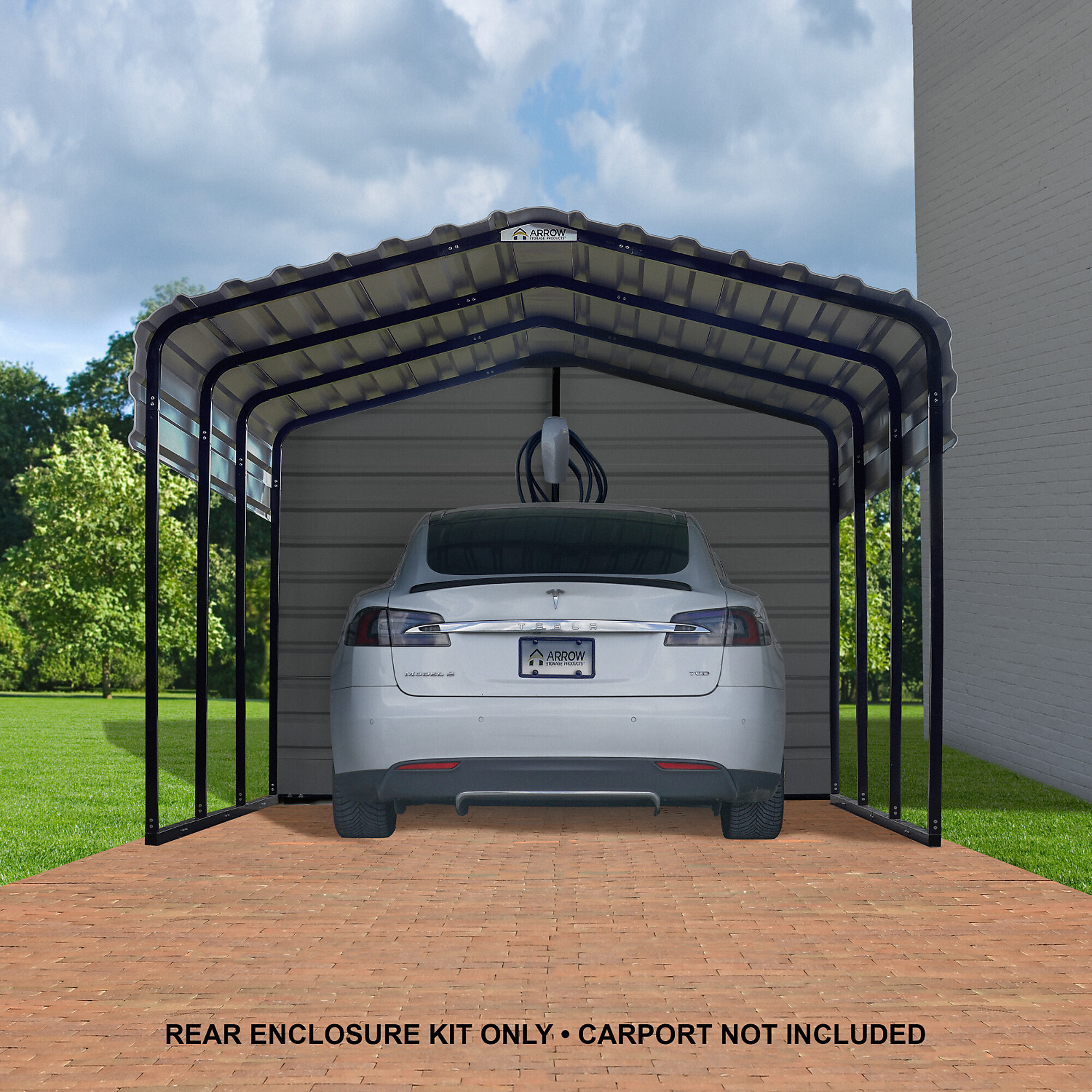 Arrow, Arrow Carport 12x7ft. Rear Enc, Width 146 in, Height 102 in, Cover Material Steel, Model# ECL1207CCXR