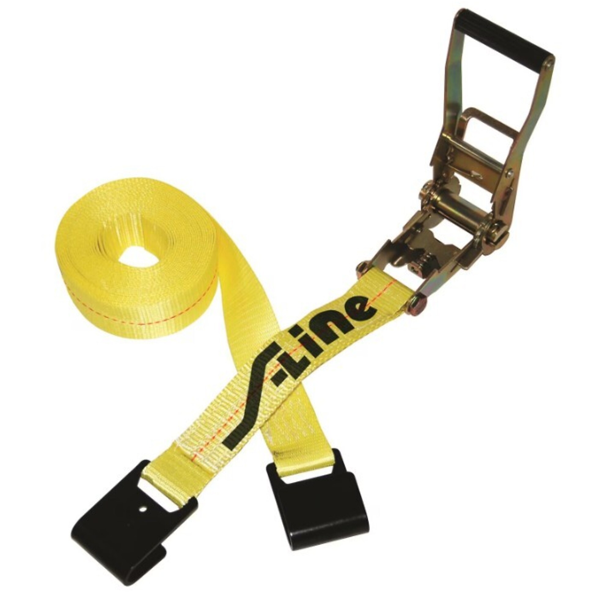 S-Line, Ratchet Strap 2in. x 27ft. Wide Handle Flat Hooks, Working Load 3333 lb, Straps (qty.) 1 Breaking Strength 3333 lb, Model# SLI557