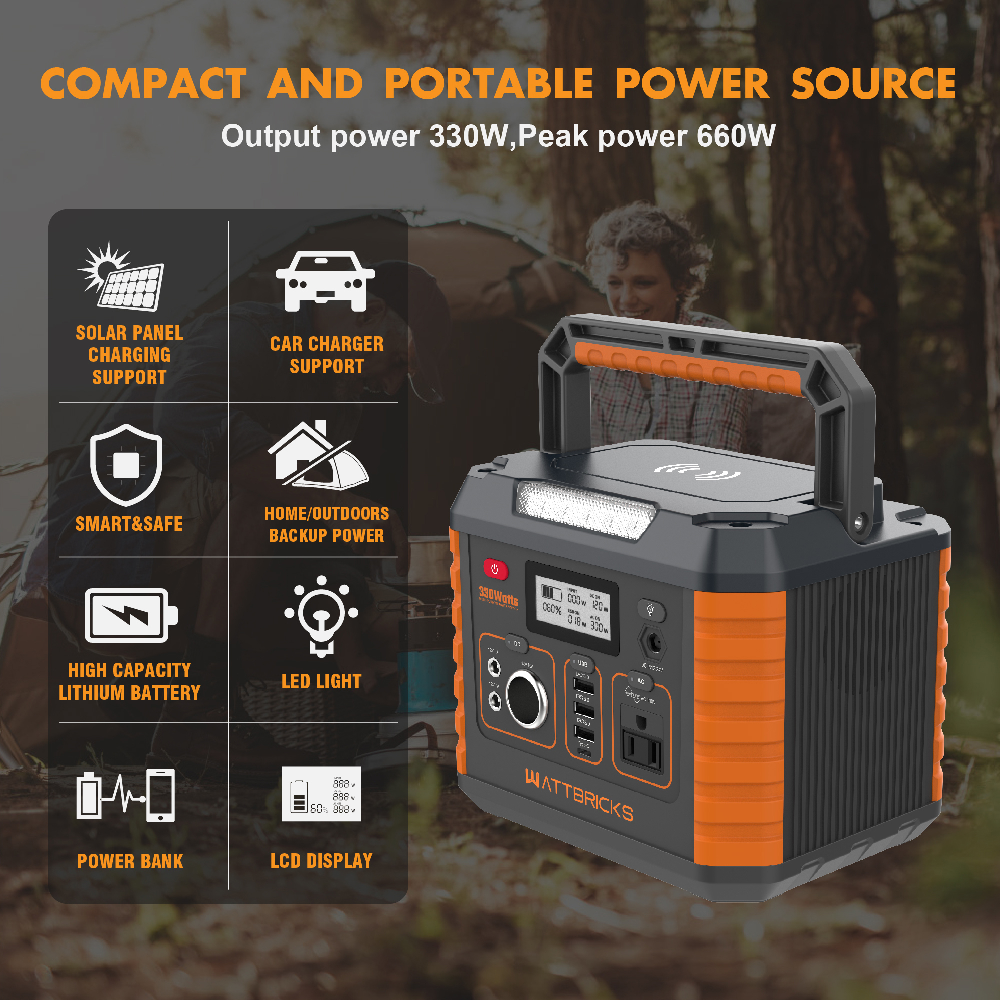 Akron, Wattbricks 660w Peak Portable Solar Generator, Volts 110 Max ...