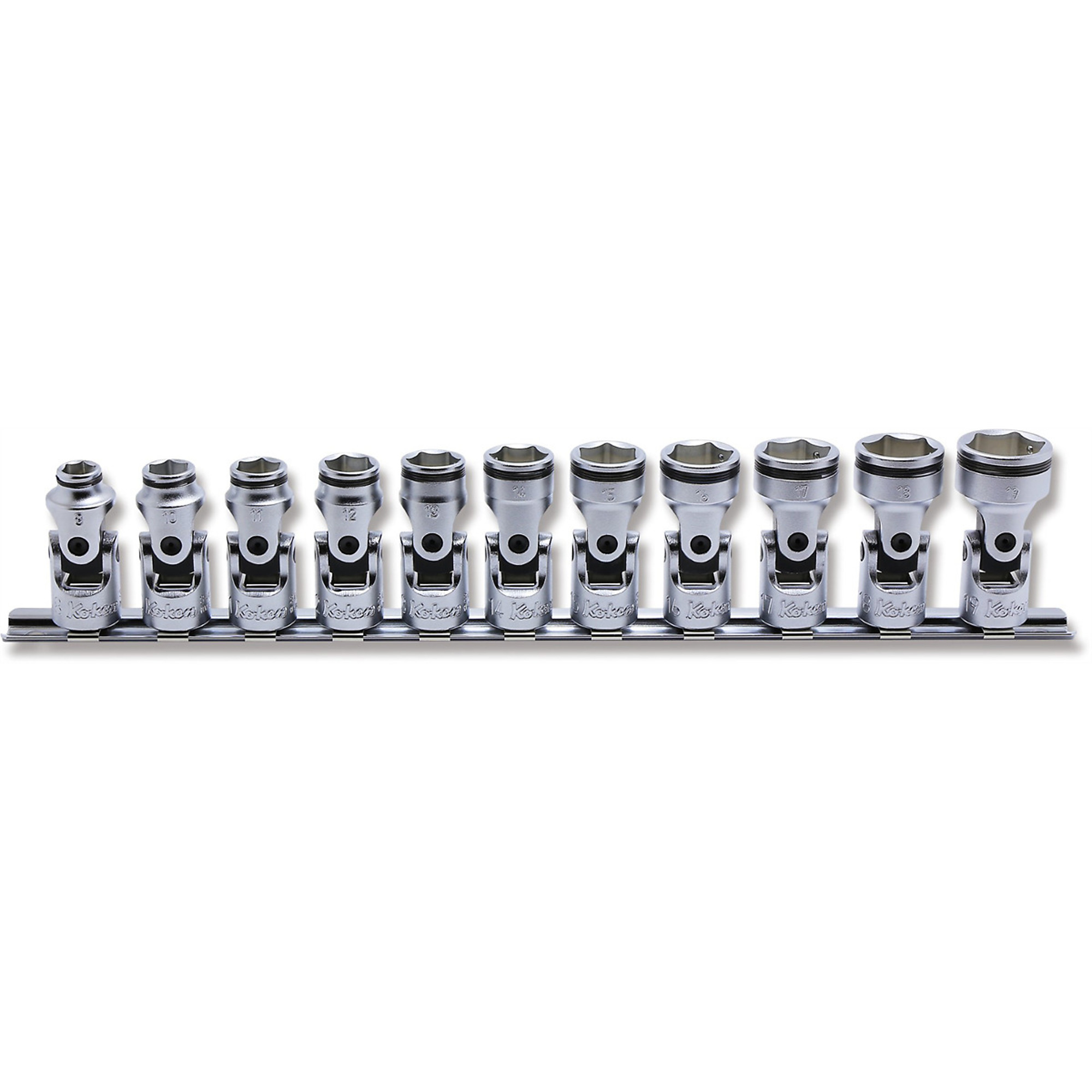 Ko-ken USA Universal Nut Grip Socket Set — 3/8in. Drive, 8mm-19mm, 11 Pcs, Model# KKNRS3441M-11