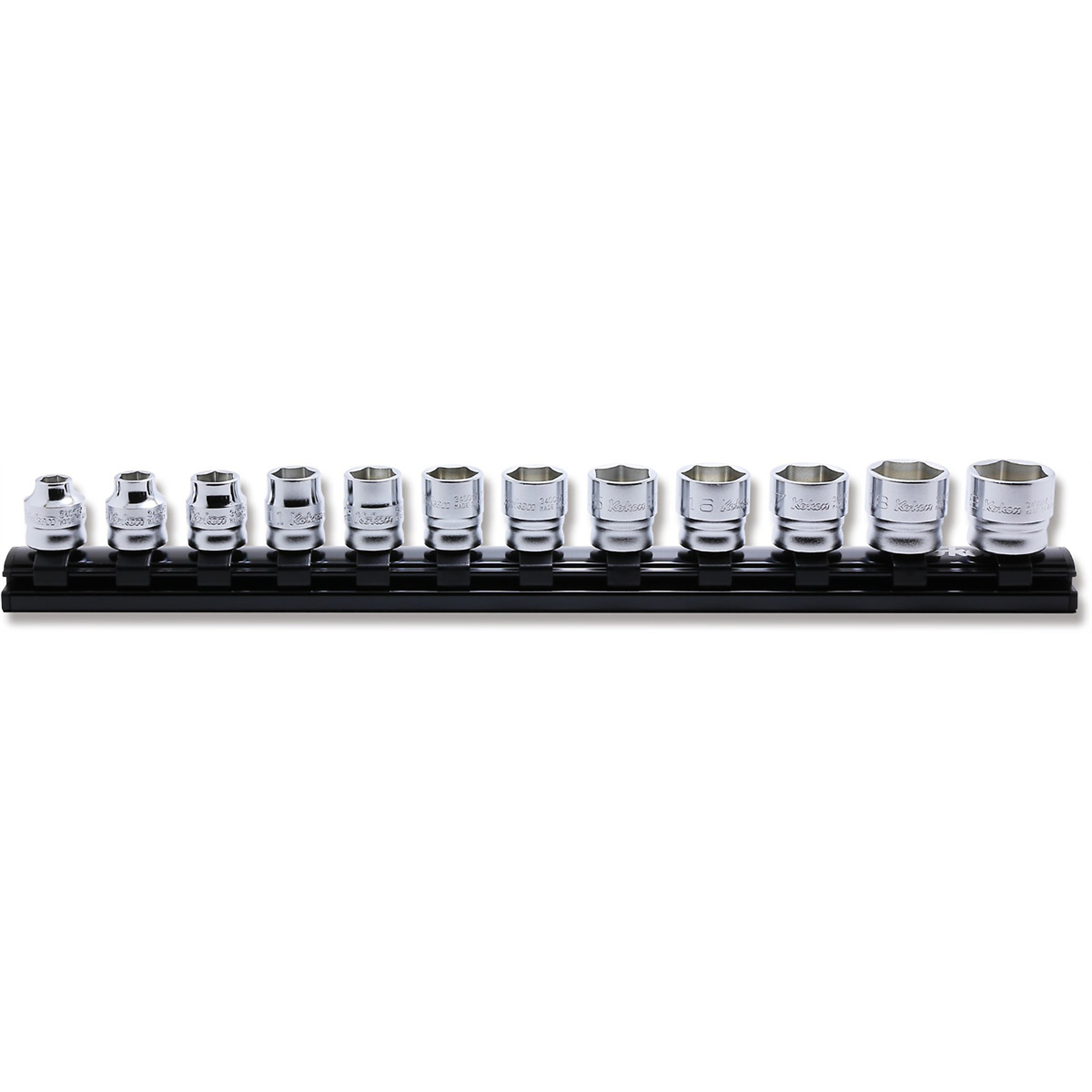 Ko-ken USA 3/8in. Square Drive Socket Set — 7-19mm, 6-Point, 12 Pcs, Model# KKNRS3400MZ-12