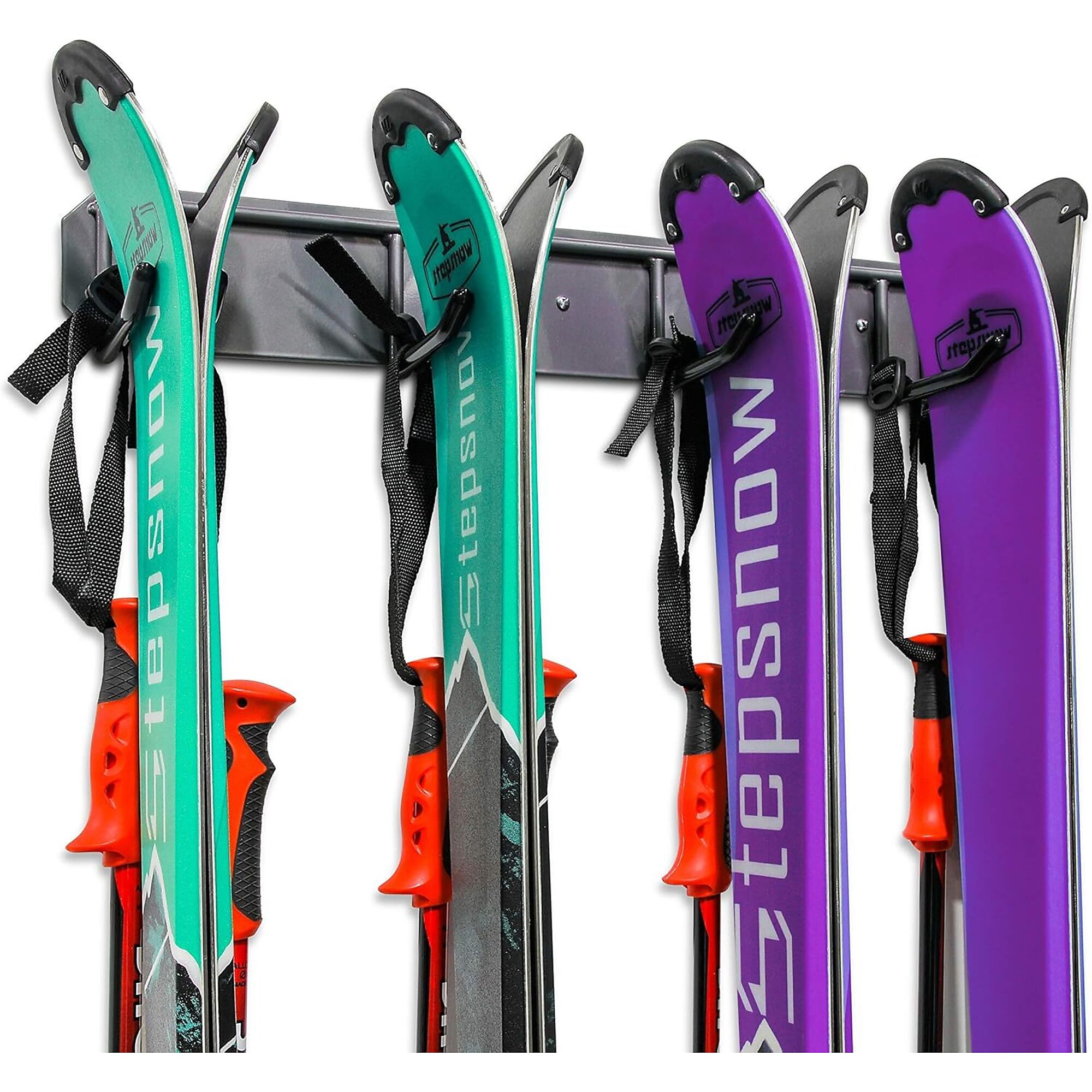 RaxGo, Wall-Mounted Rack for 4 Skis or Snowboards, Shelves (qty.) 4 Capacity 300 lb, Shelf Material Alloy Steel, Model# RGWMSR4H