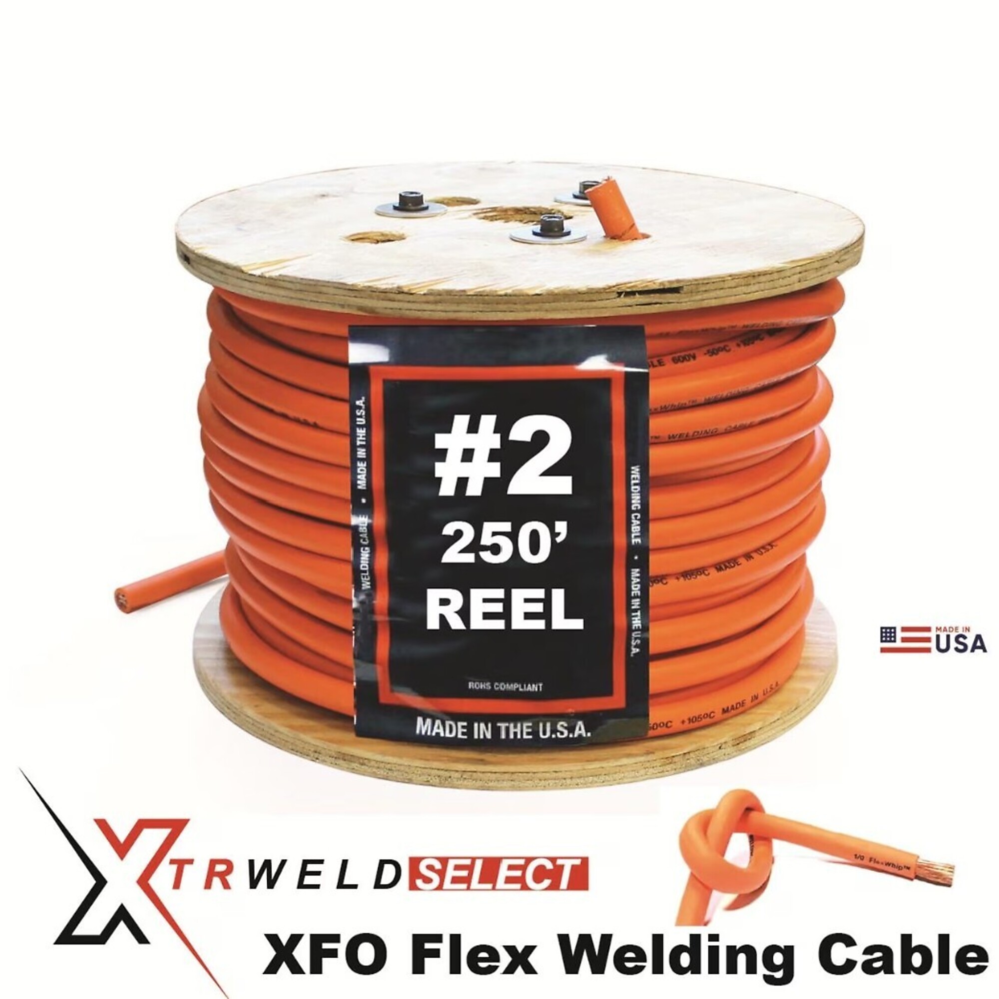 XTRweld Cable Select Flex Welding Cable, #2 AWG, 250ft., 200 Amps, Orange, Model# XTRWCSN2XFO250