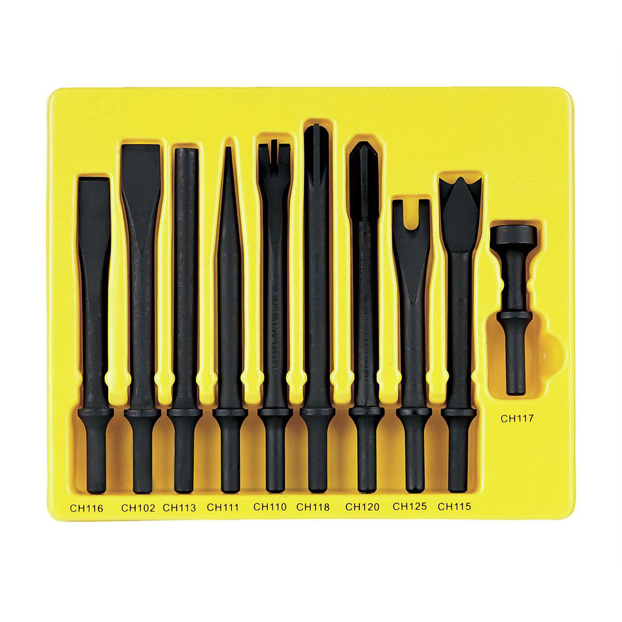 Grey Pneumatic General Service Chisel Set — 10-Piece, .401 Shank, Black Oxide Coating, Model# GRECS110