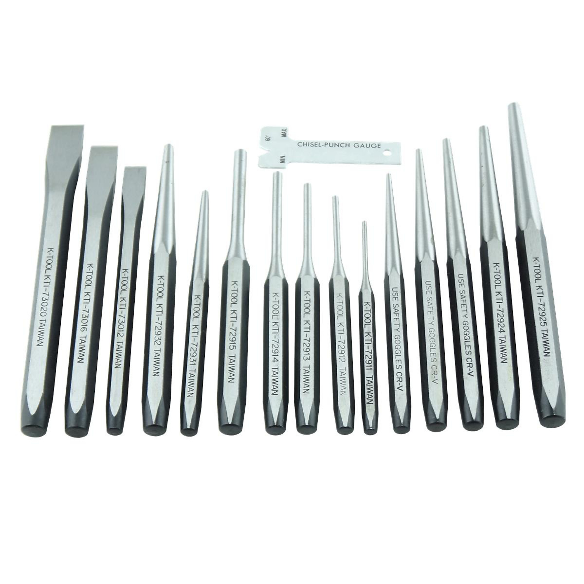 K Tool International Punch Chisel Set — 15-Pc., Plastic Tray, Model# KTI72901