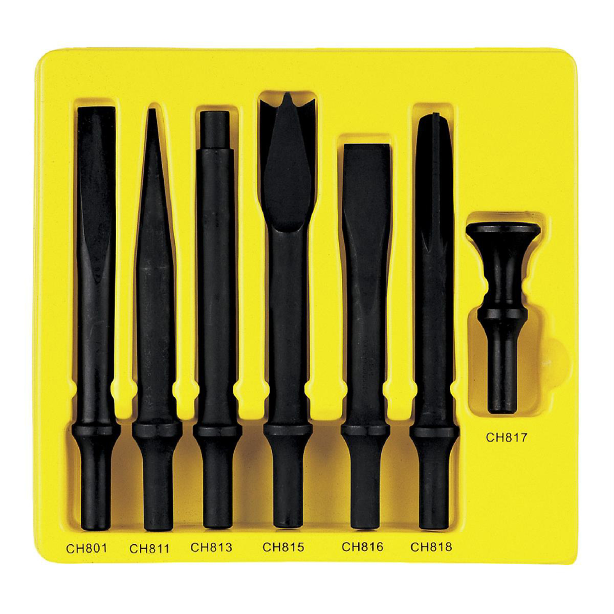 Grey Pneumatic Heavy-Duty Chisel Set — 7-Piece, .498 Shank, Black Oxide Coated, Model# GRECS807