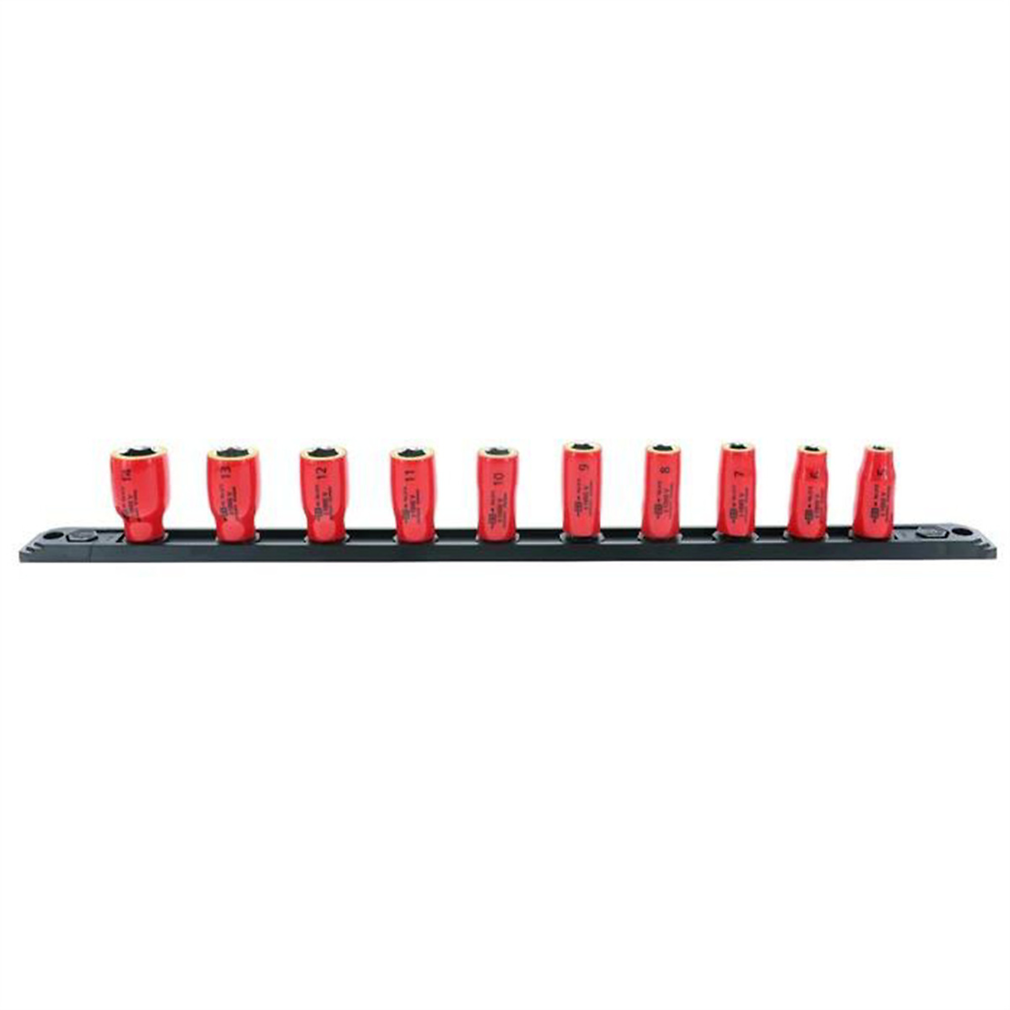 Wiha Tools 1/4in. Square Drive Socket Set on Rail — Insulated, 5–14mm, Model# WIH31393