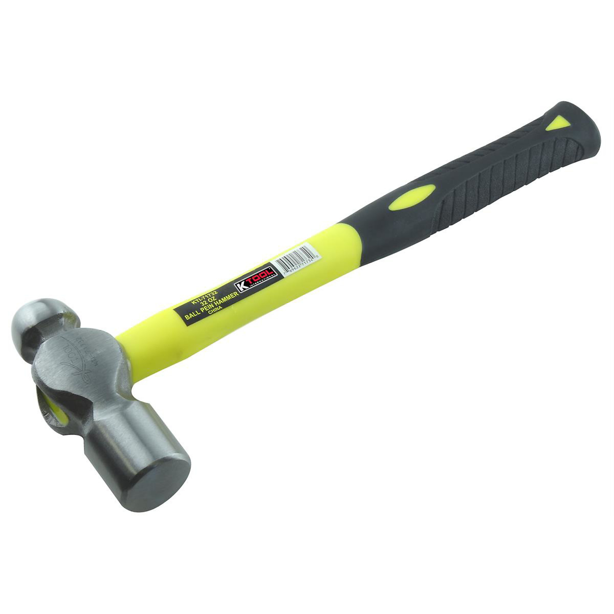 K Tool International Ball Peen Hammer — 32 Oz., Fiberglass Handle, Non-Slip Grip, Model# KTI71732