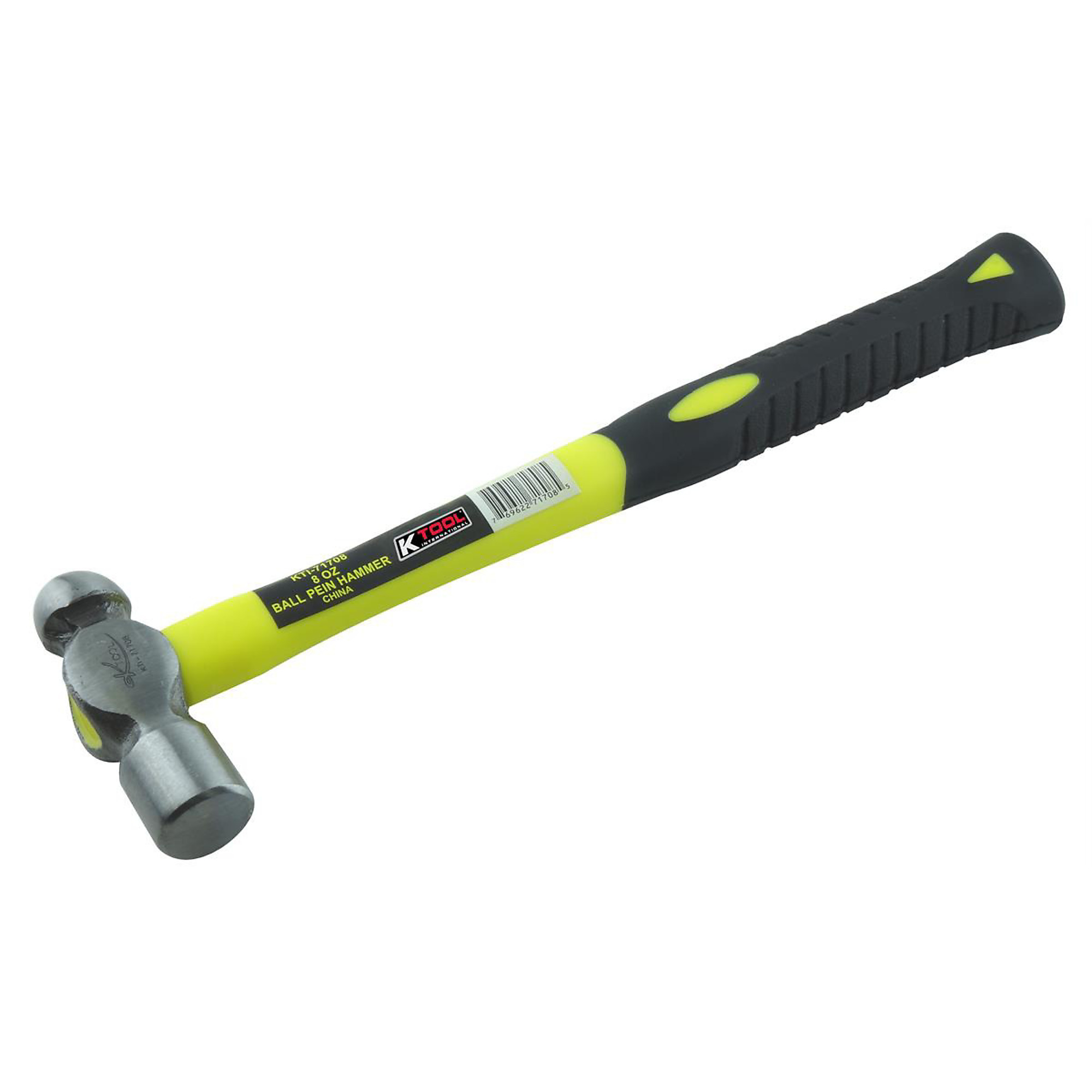 K Tool International Ball Peen Hammer — 8 Oz., Fiberglass Handle, Non-Slip Grip, Model# KTI71708