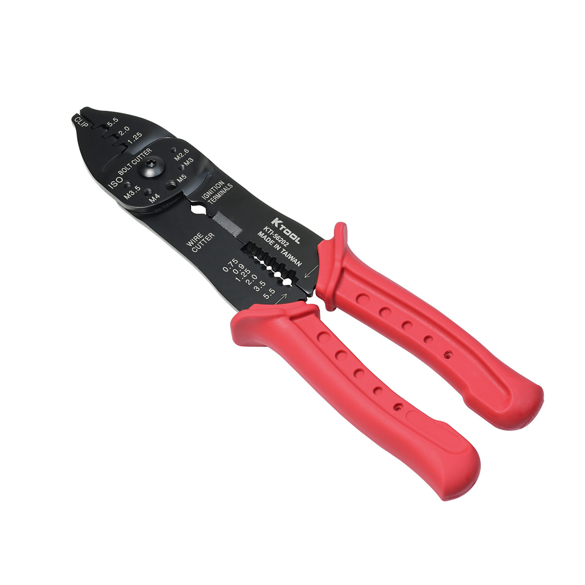 K Tool International Multi-Function Crimping Tool — 8.5in., Alloy Steel, Wire Cutter, Wire Stripper, Bolt Cutter, Model# KTI56202
