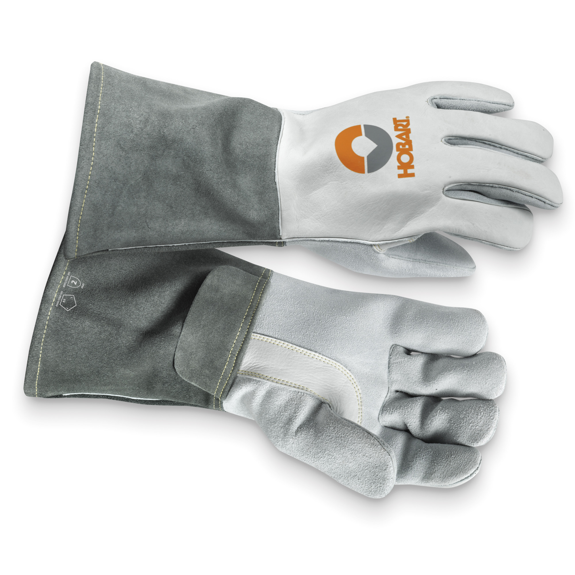 Hobart MIG-Stick Welding Gloves, Cow Grain Leather Glove and Reverse Cow Leather, Gray, Medium, Model# 771050
