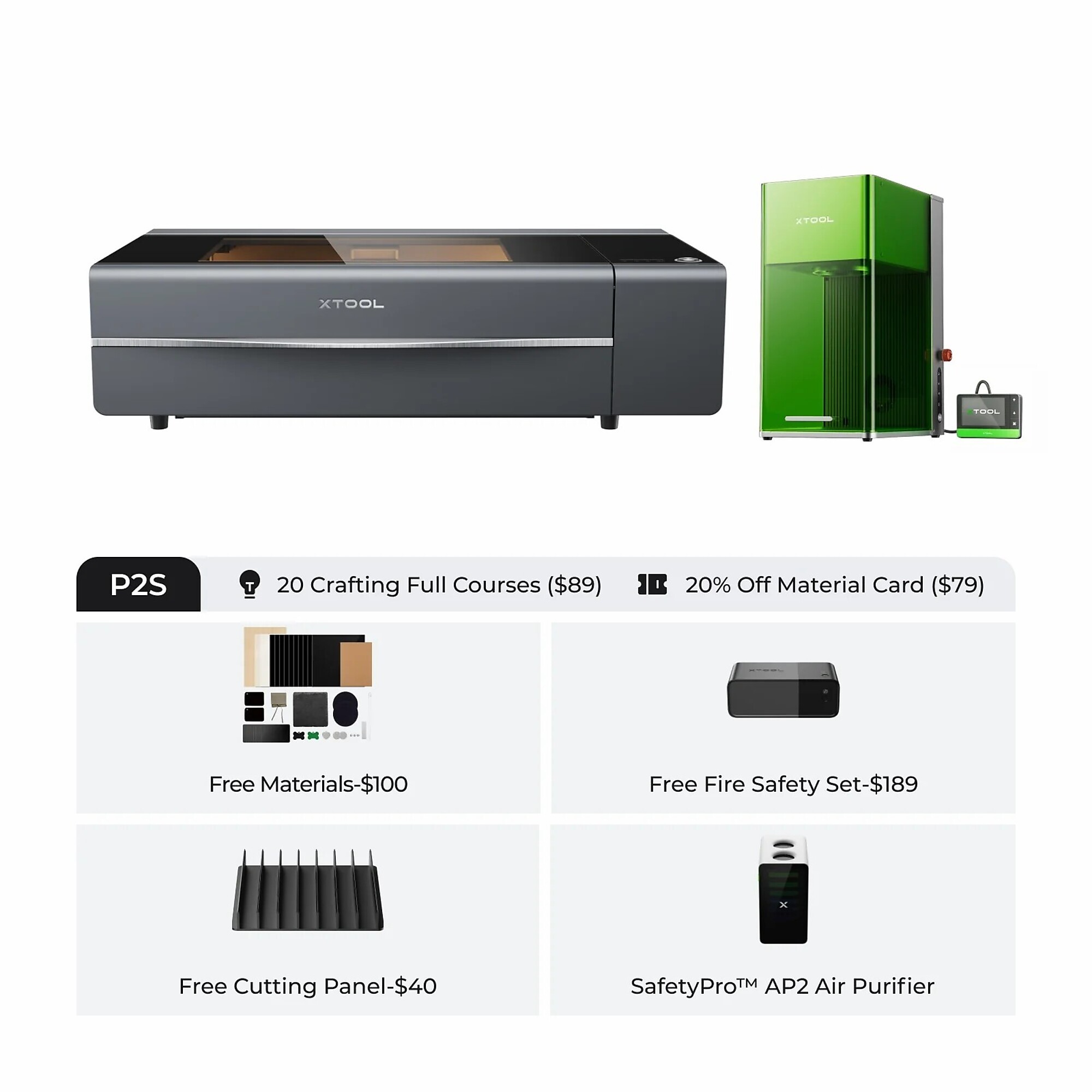 xTool, Laser Cutter and Engraver, Working Width 26 in, Working Length 14 in, Laser Power 55 W, Model# xTool P2S + F1 Ultra