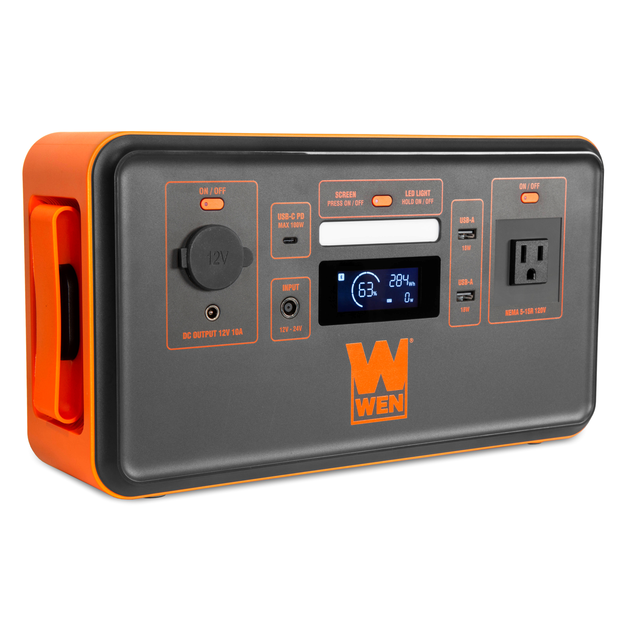 WEN, 500W 448Wh Li-Ion Power Station with Inverter, Volts 120 Max. Amps 10 Running Watts 500 W, Model# PP448i