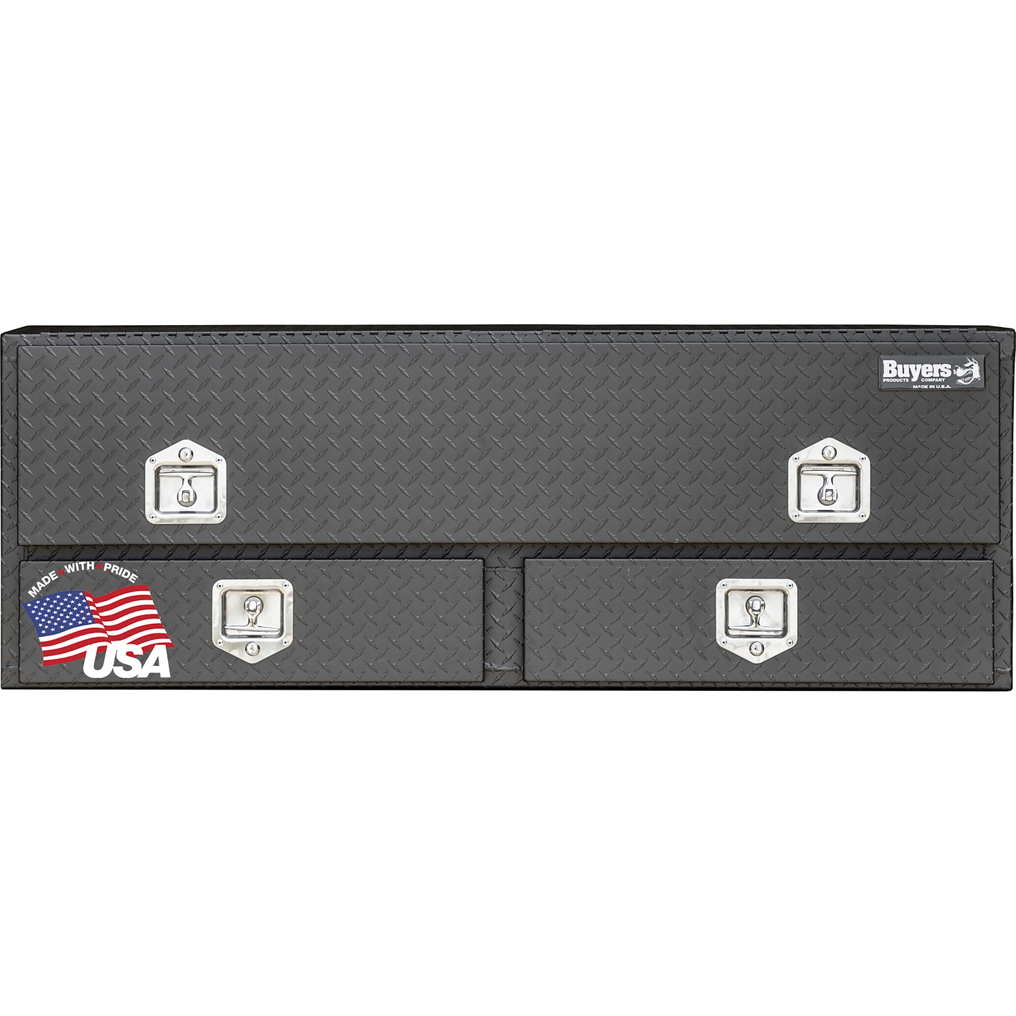 Buyers Products, 21x13x60 Black Diamond Tread Alum Contractor Box, Width 60 in, Material Aluminum, Color Finish Diamond Plate Matte Black, Model# 1735631
