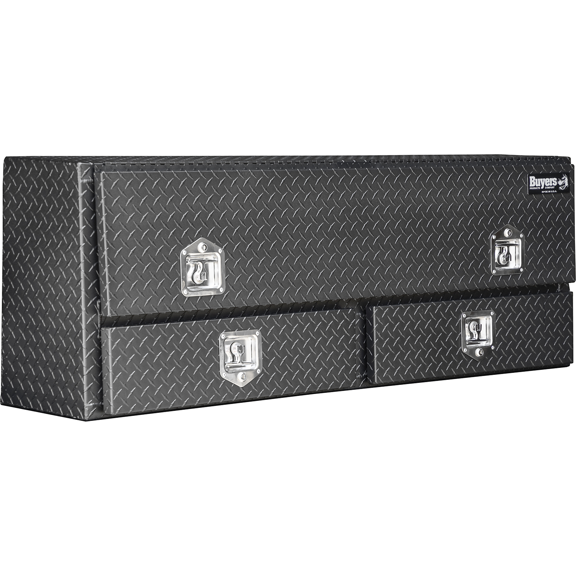 Buyers Products, 21x13x72 Black Diamond Tread Alum Contractor Box, Width 72 in, Material Aluminum, Color Finish Diamond Plate Matte Black, Model# 1735641