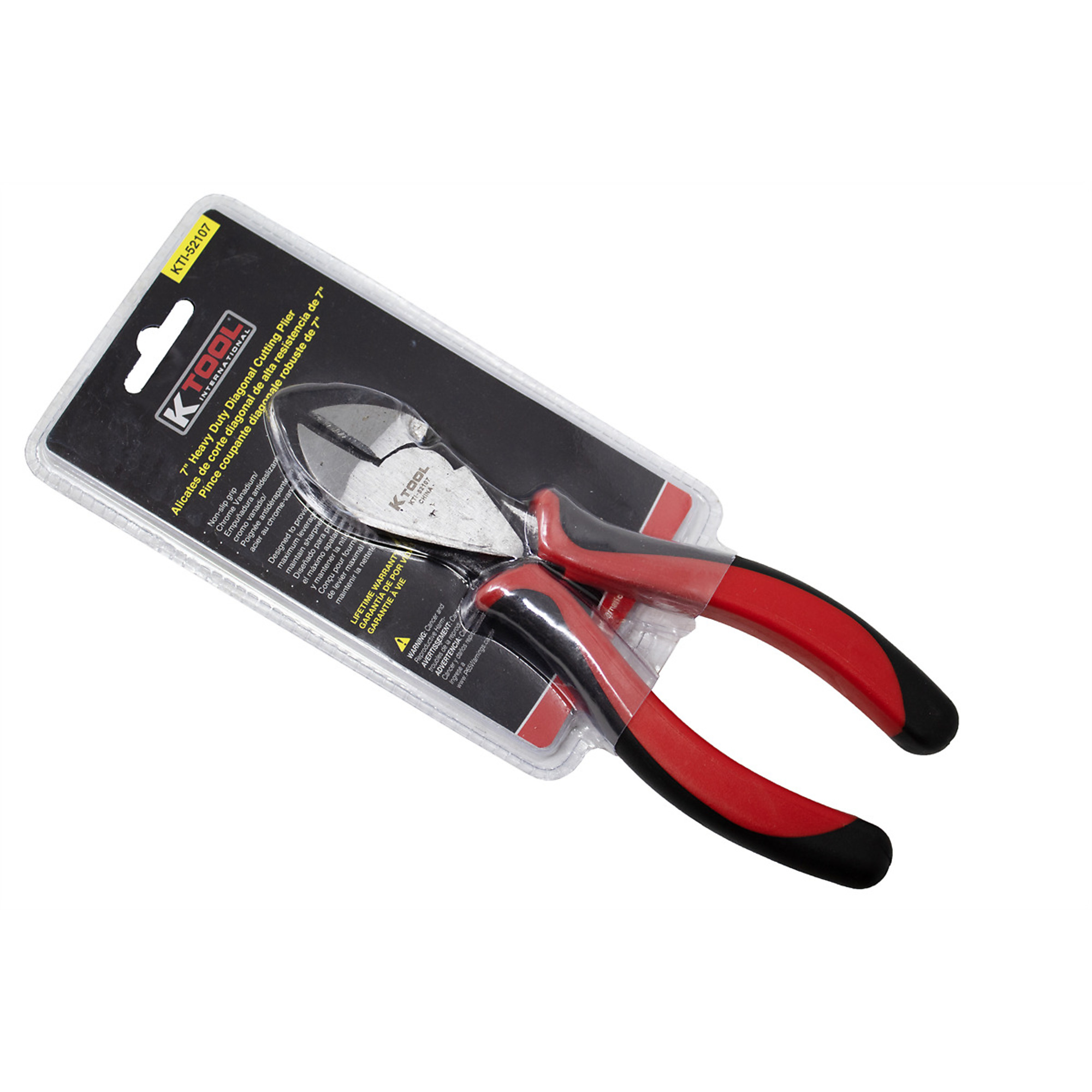 K Tool International Heavy-Duty Diagonal Cutter Pliers — 7in., Chrome Vanadium Steel, Ergonomic Vinyl Handle, Model# KTI52107