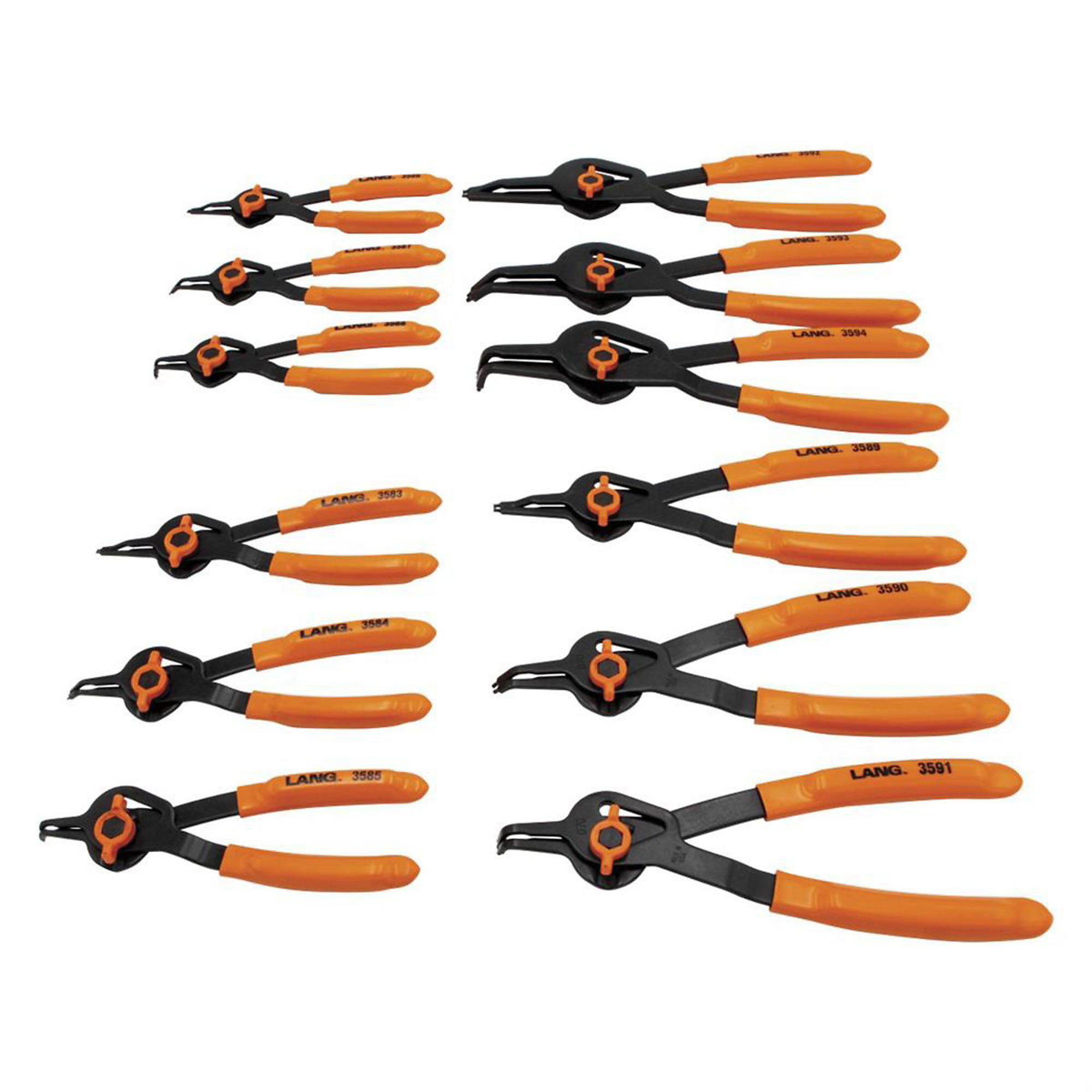 Lang Tools Quick Switch Snap Ring Pliers Set — 12-Piece, Cushion Grip Handles, Model# KAS3595
