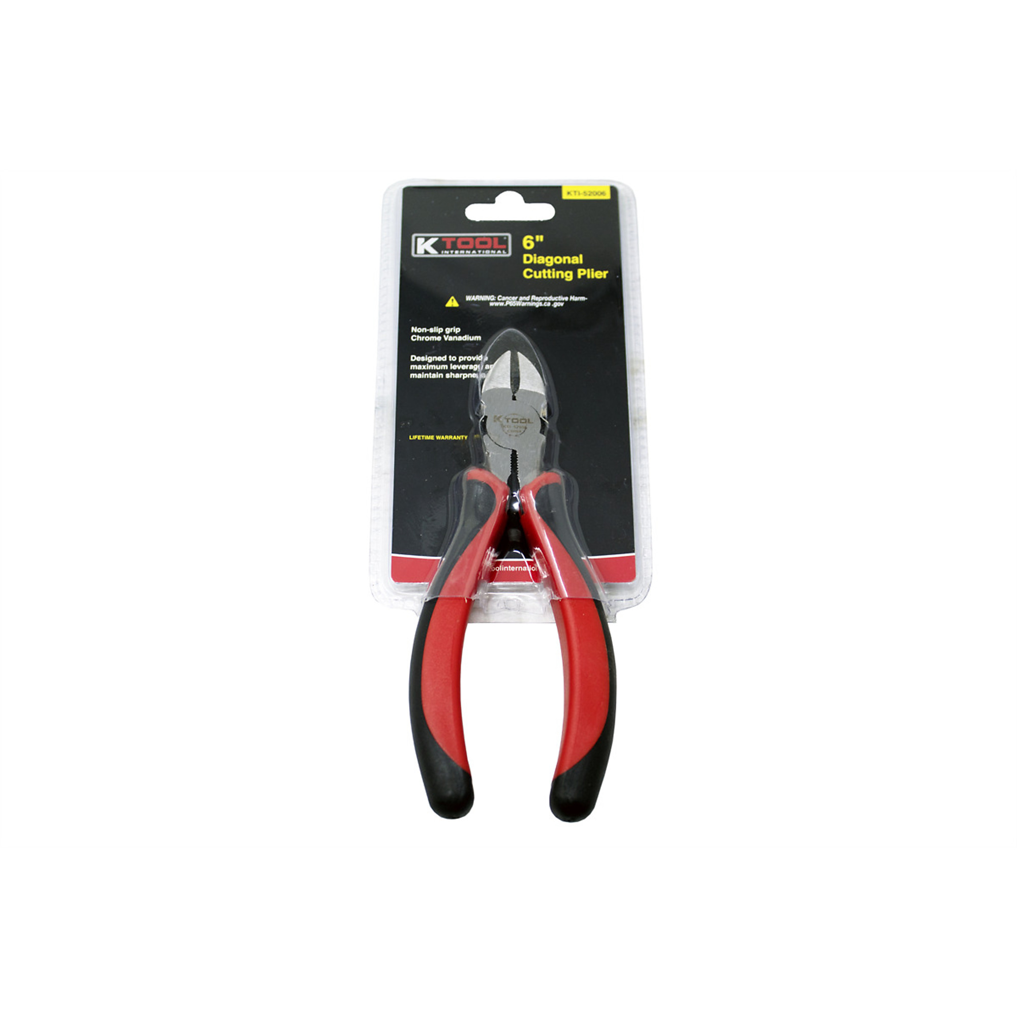 K Tool International Diagonal Cutter Pliers — 6in., Chrome Vanadium Steel, Red Gripped Handle, Model# KTI52006