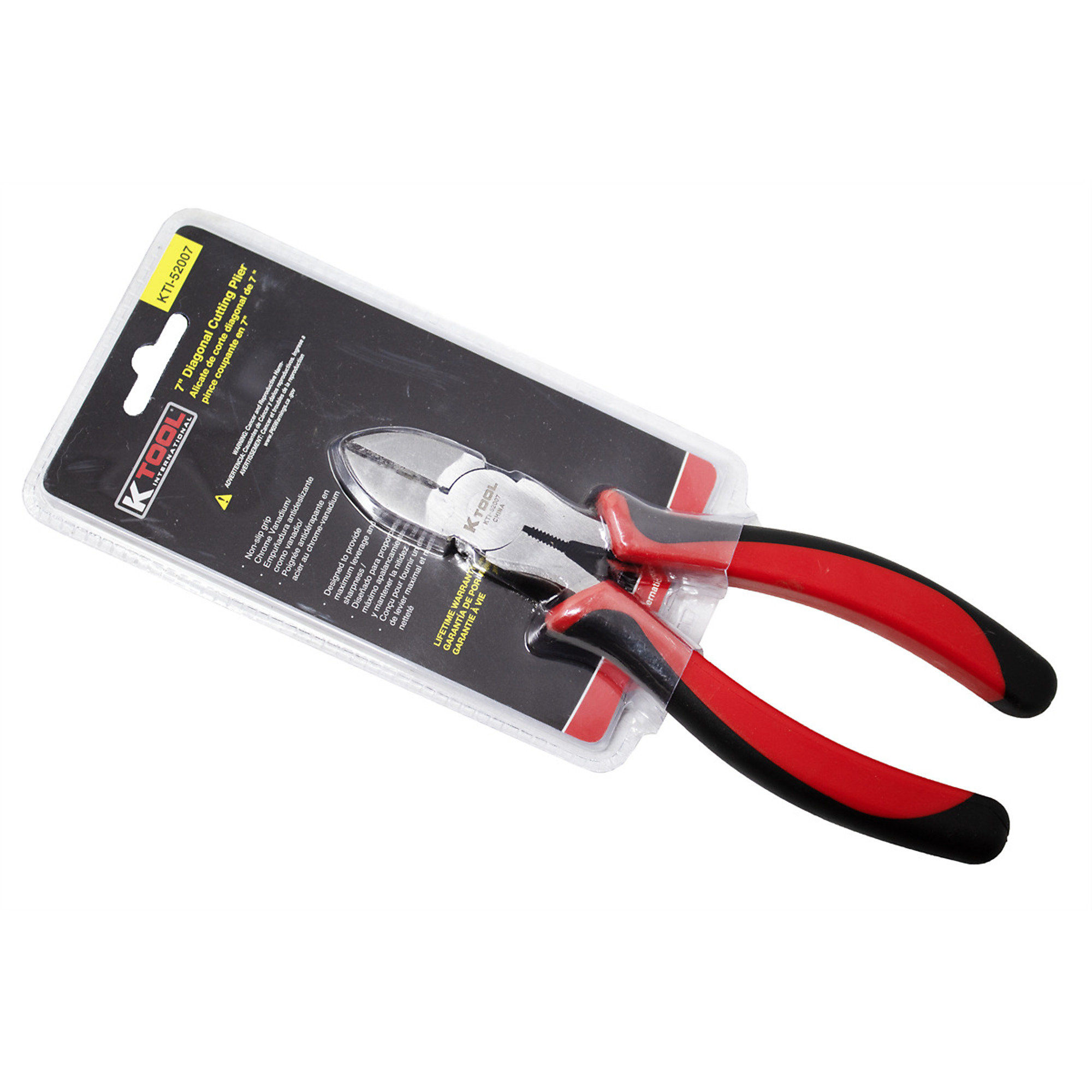K Tool International Diagonal Cutter Pliers — 7in., Chrome Vanadium Steel, Ergonomic Vinyl Handles, Rust-Resistant, Model# KTI52007