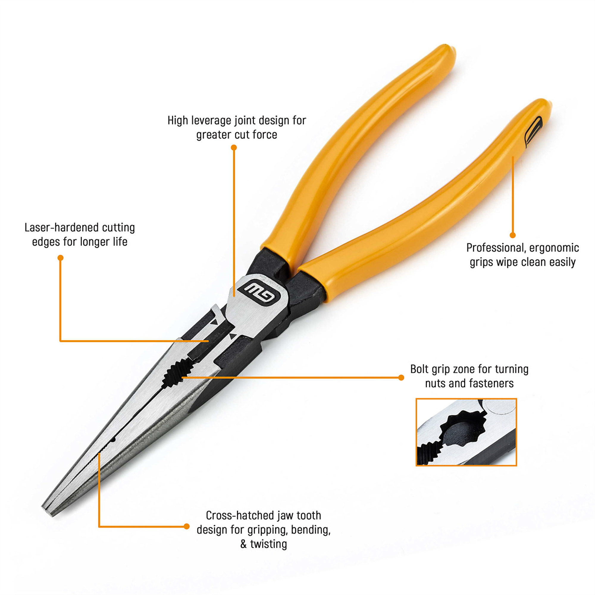 GearWrench Pitbull Long Nose Pliers — 8in., Dipped Handle, Model# KDT82177-06