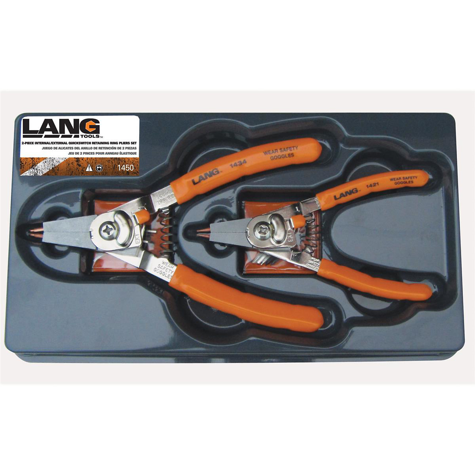Lang Tools 2-Piece Hi-Tech Snap Ring Plier Set — Internal 1/4in.-2in., External 1/8in.-2in., Model# KAS1450