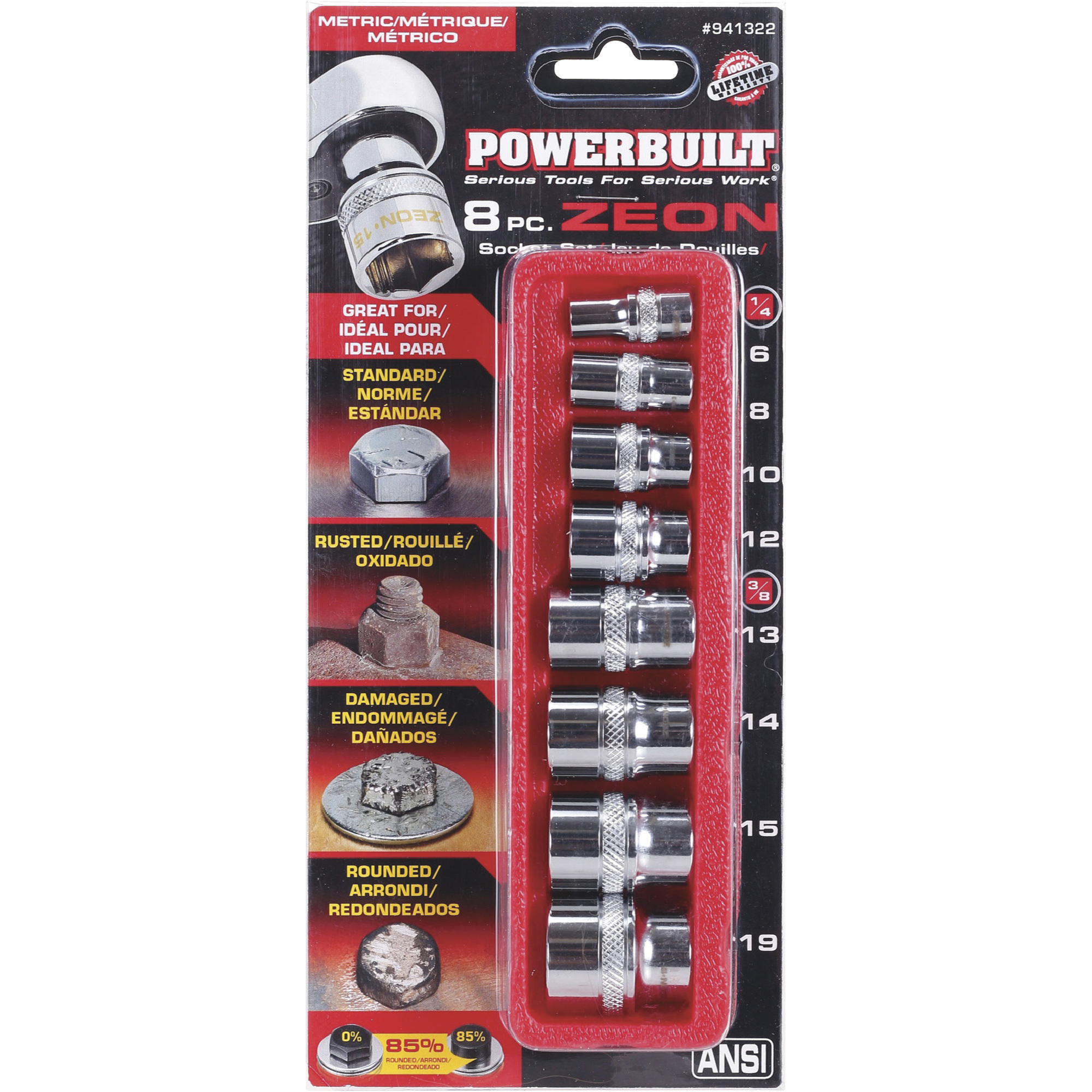 Powerbuilt Zeon Socket Set, 8Pc., Metric, 1/4in. & 3/8in. Drive, Model