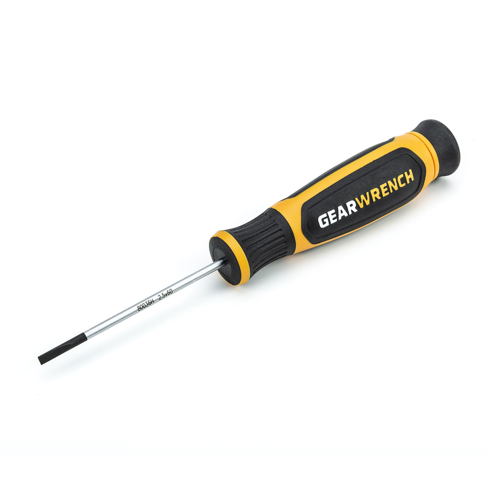 GearWrench Mini Slotted Dual Material Screwdriver — 2.5mm x 60mm, Model# KDT80036H