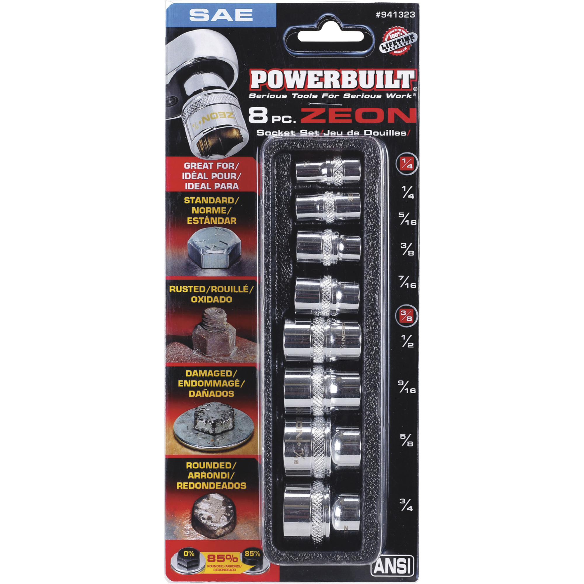 Powerbuilt Zeon Socket Set — 8Pc., SAE, Model 941323A Northern Tool