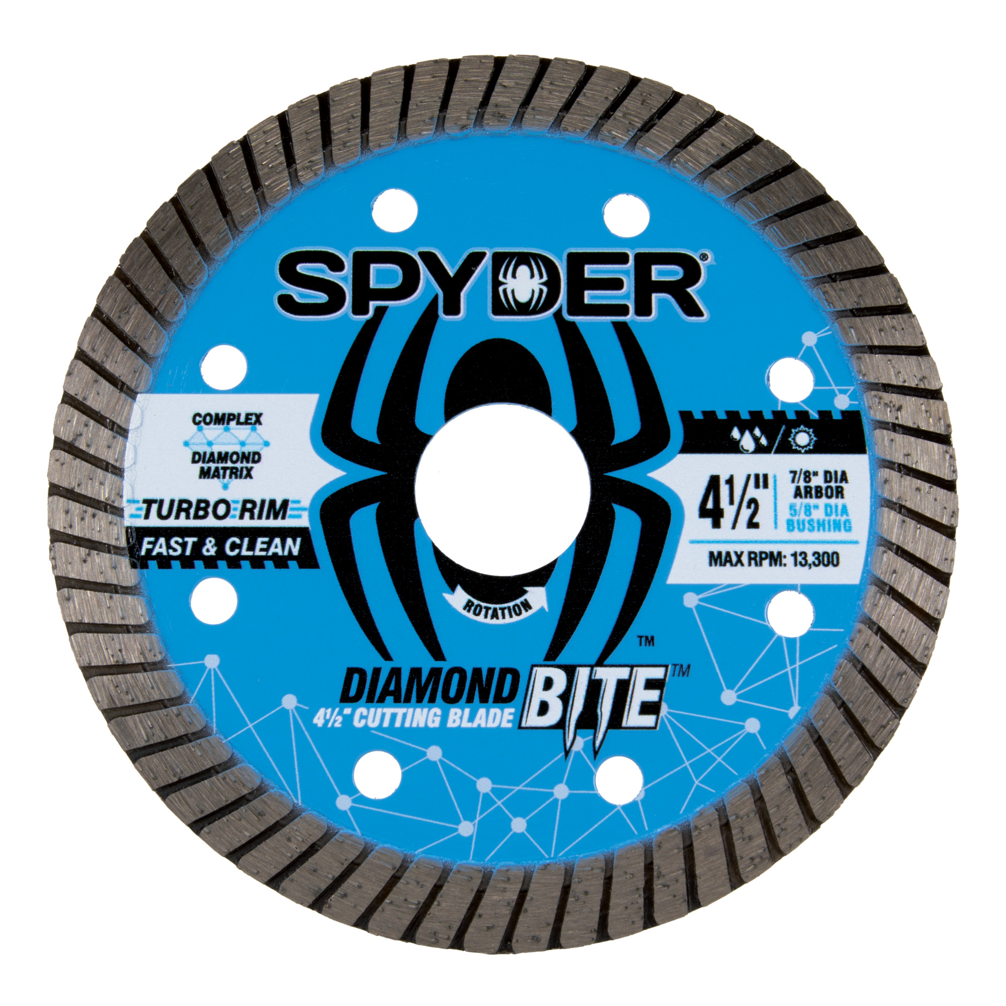Spyder Wet/Dry Turbo Diamond Blade - 4 1/2in. Diameter, Premium Industrial Diamonds, Model# 14116