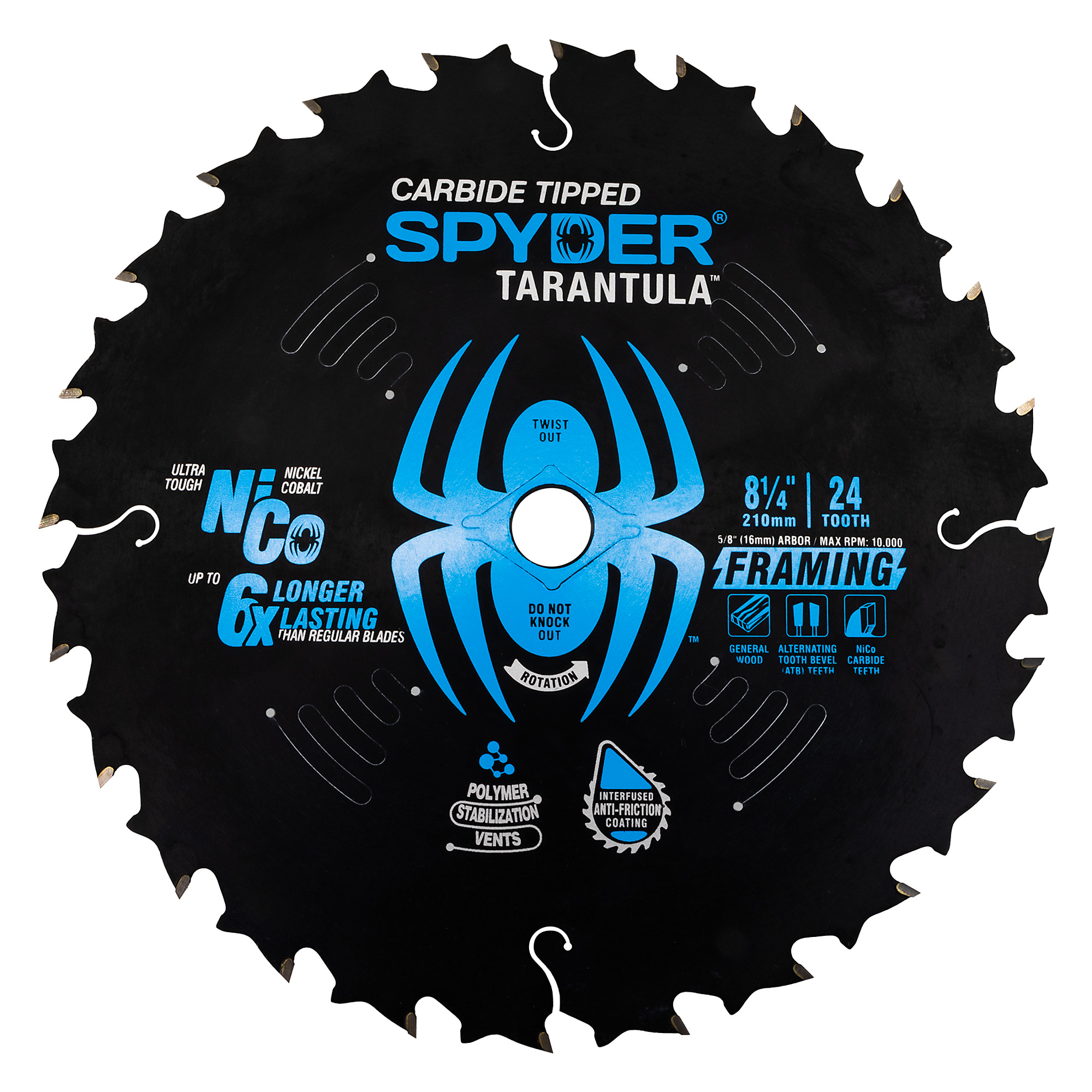 Spyder Tarantula Framing Circular Saw Blade - 8 1/4in. Diameter, 24T, TCT Steel, Model# 13031
