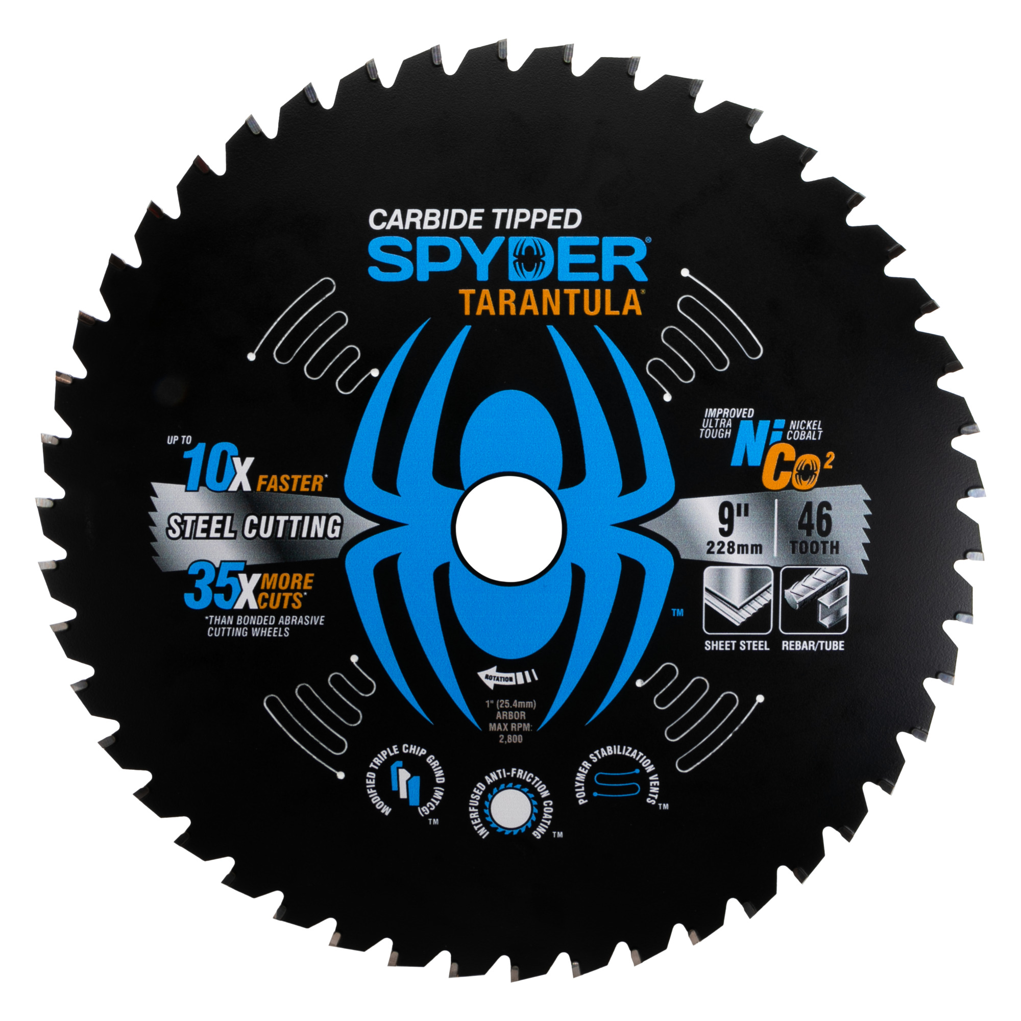 SPYDER, Stl Cutting 9in. 46T TCT Stl Circ Tarantl Saw Blade, Blade Diameter 9 in, Included (qty.) 1 Model# 13503