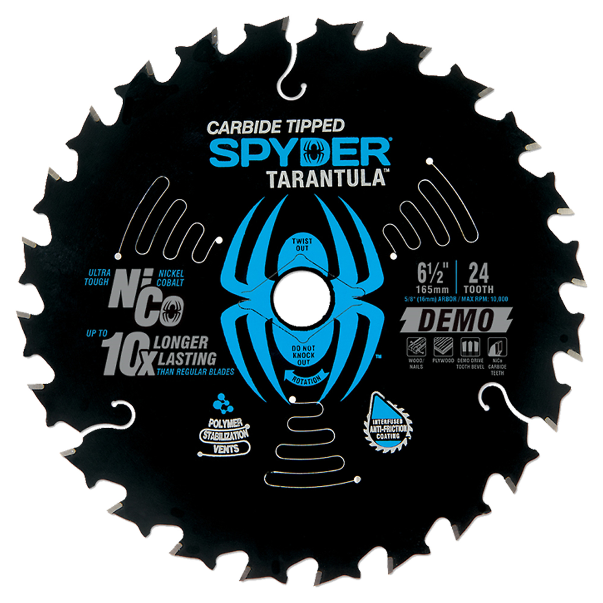 SPYDER, Demo 6-1/2in. 24T TCT Stl Circ Tarantula Saw Blade, Blade Diameter 6 1/2 in, Included (qty.) 1 Model# 13041