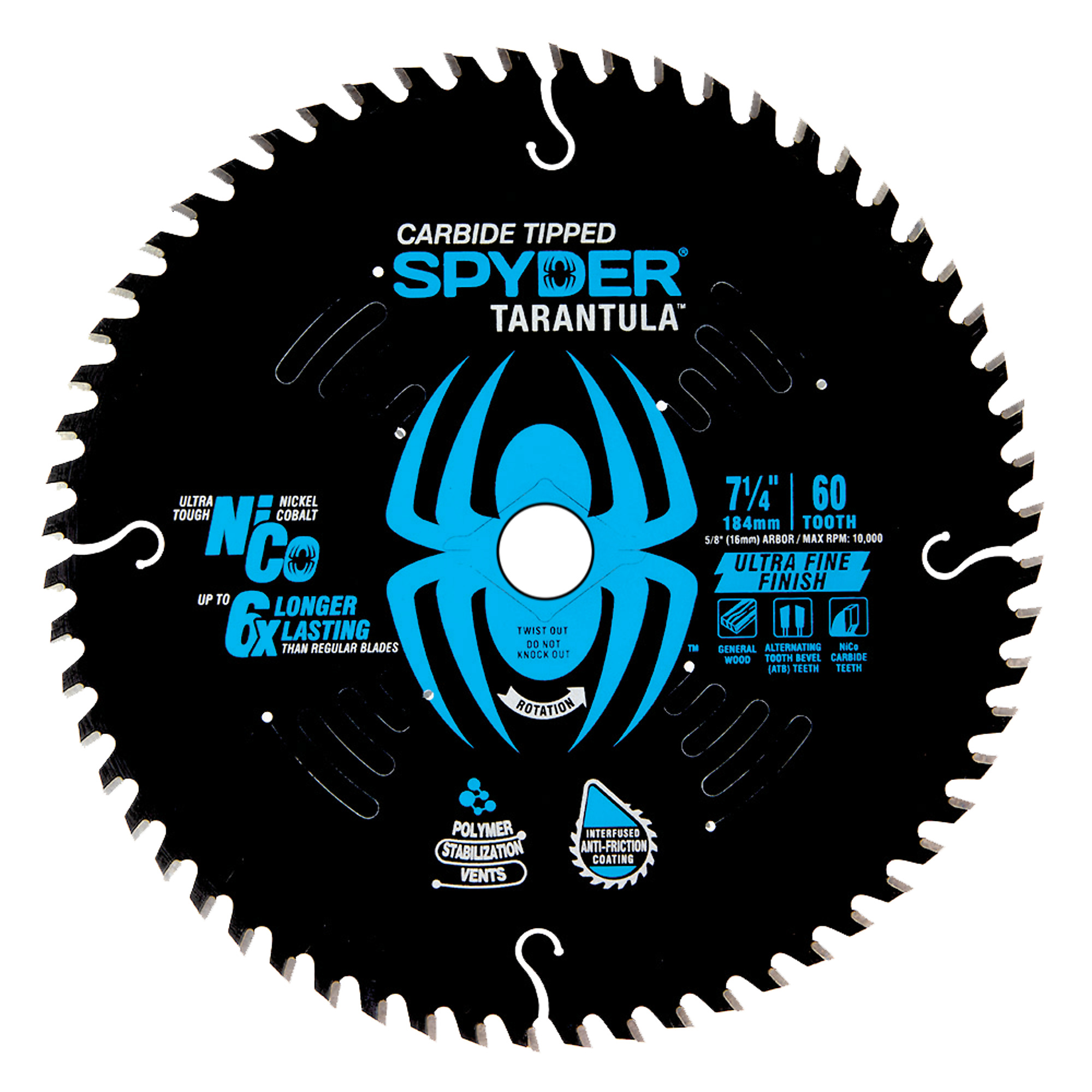 SPYDER, Ultra Fine 7-1/4in. 60T TCT Stl Circ Tarantl Saw Bld, Blade Diameter 7 1/4 in, Included (qty.) 1 Model# 13018