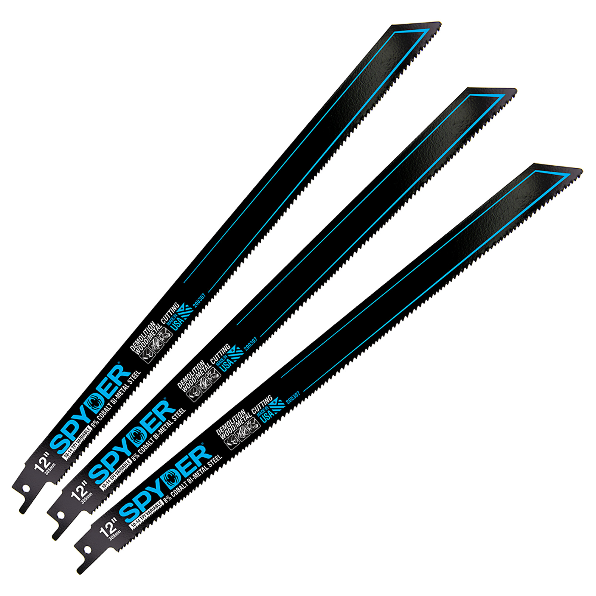 SPYDER Black Series™, 12in. 10/14-Tpi Mtl Cutting Recip Saw Blades, 3Pk, Blade Length 12 in, Included (qty.) 3 Model# 200307