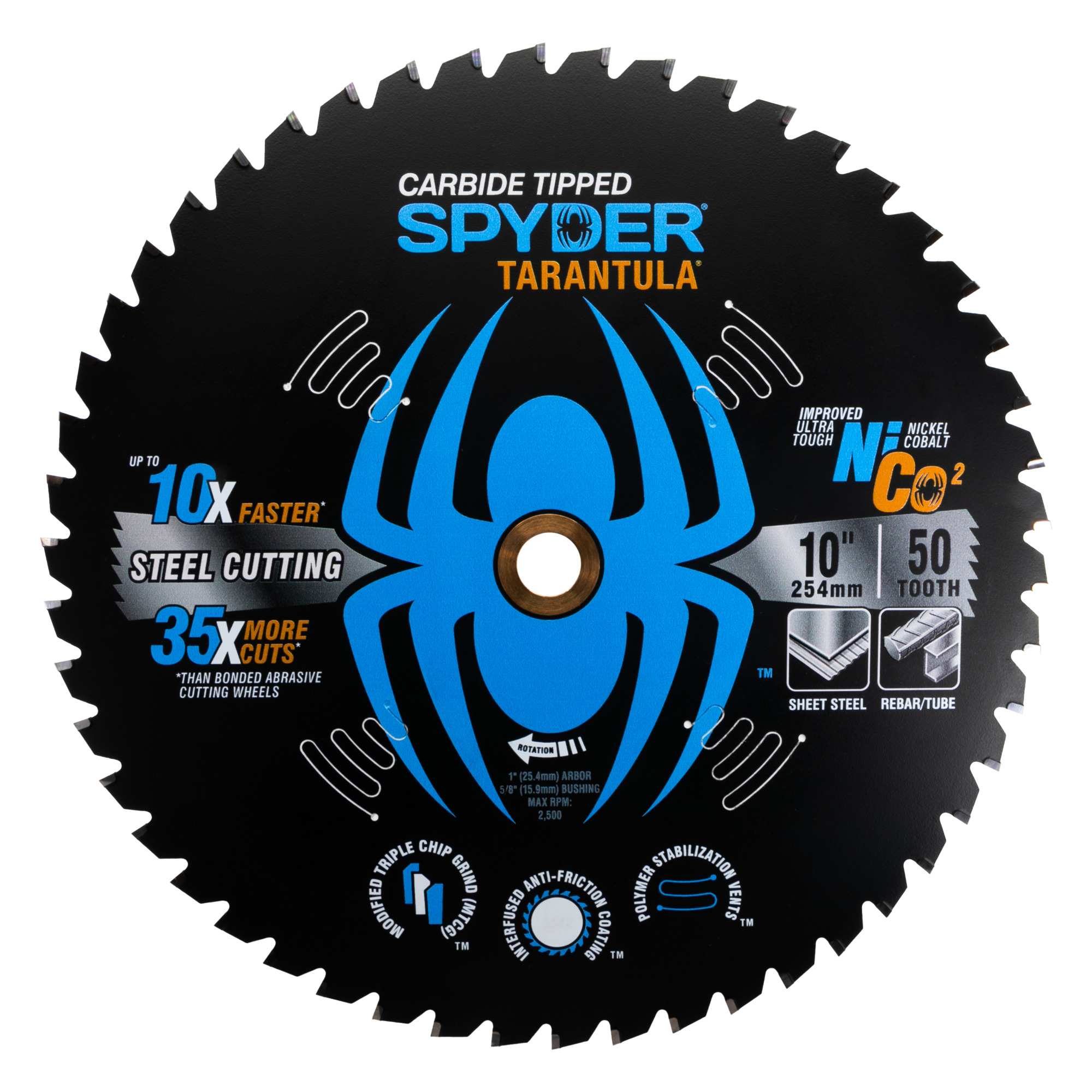 SPYDER, Stl Cutting 10in. 50T TCT Stl Circ Tarantl Saw Blade, Blade Diameter 10 in, Included (qty.) 1 Model# 13504