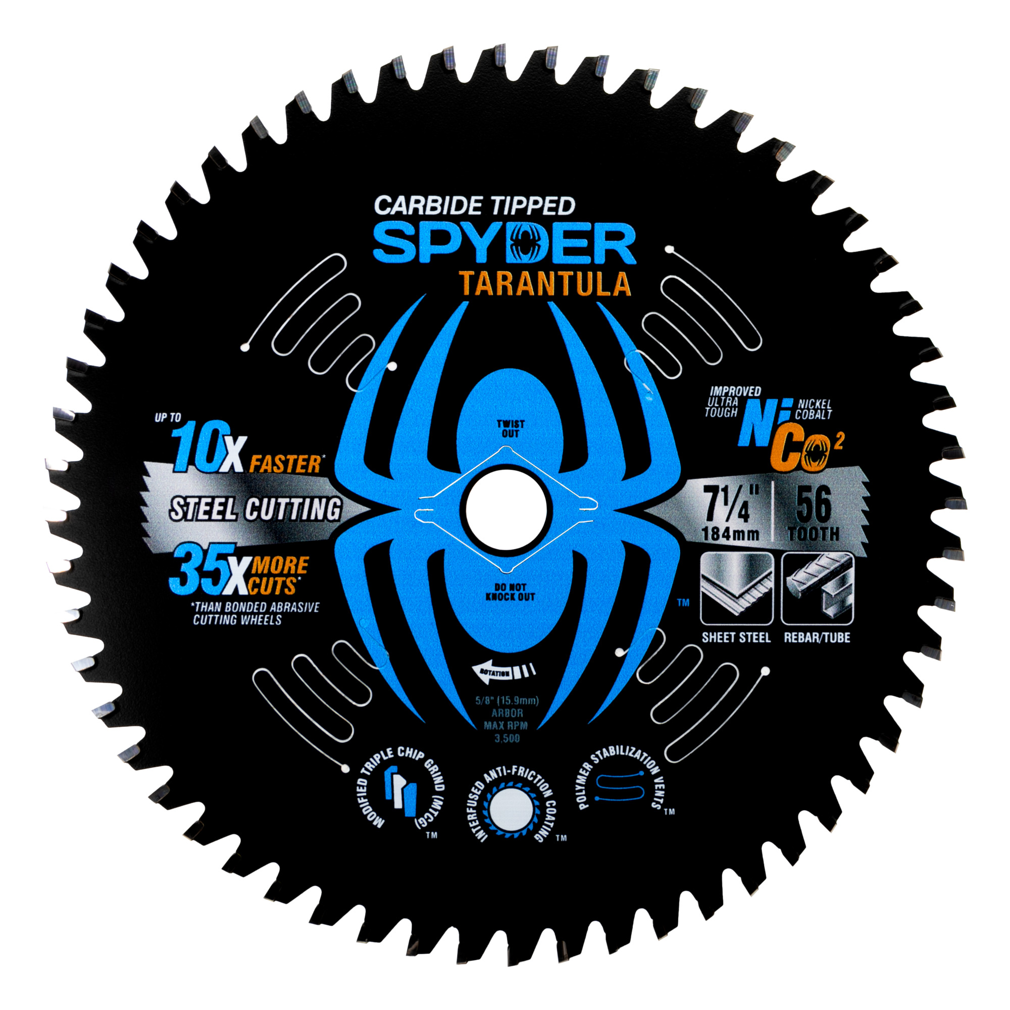SPYDER, Stl Cut 7-1/4in. 56T TCT Stl Circ Tarantl Saw Blade, Blade Diameter 7 1/4 in, Included (qty.) 1 Model# 13502