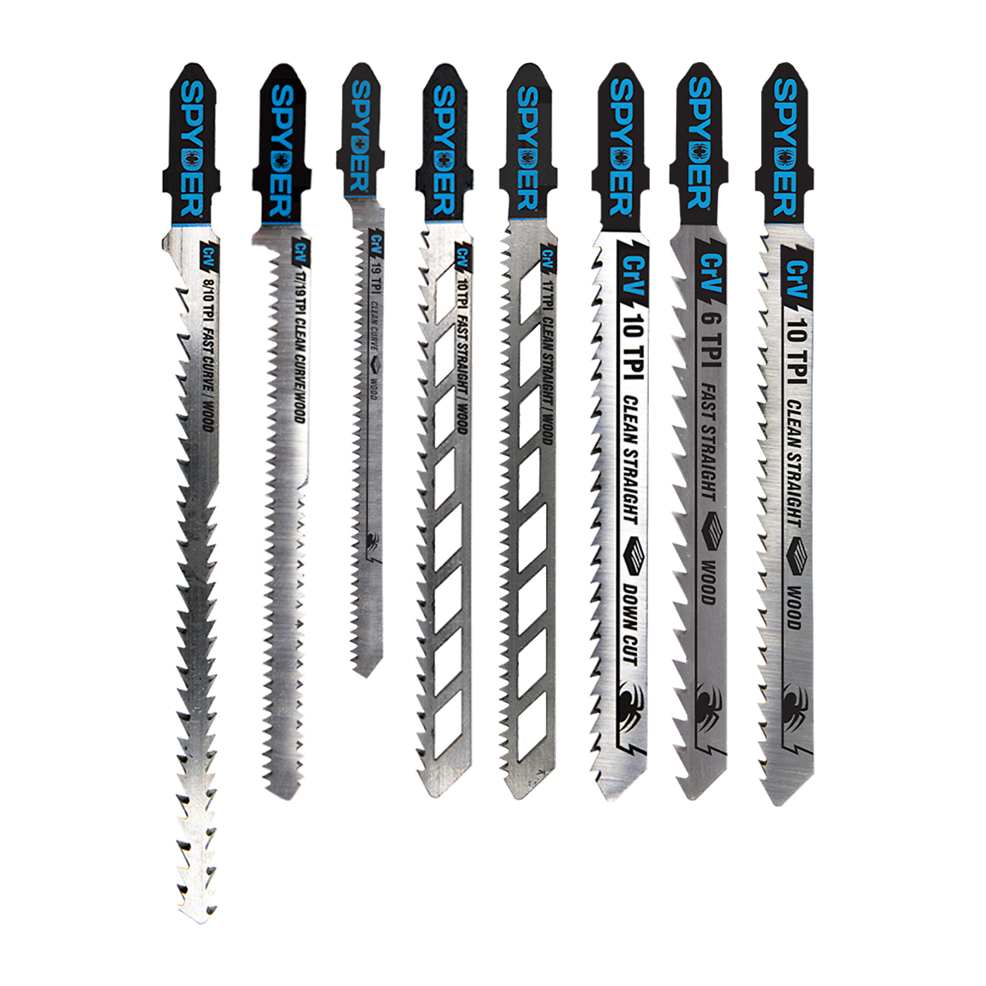SPYDER Skeleton™, 8Pc Jig SawSet, Wood Cutting CRV, Multi, 8pc, Blade Length 5 in, Blade Application Wood, Blade Material Steel, Model# 300097