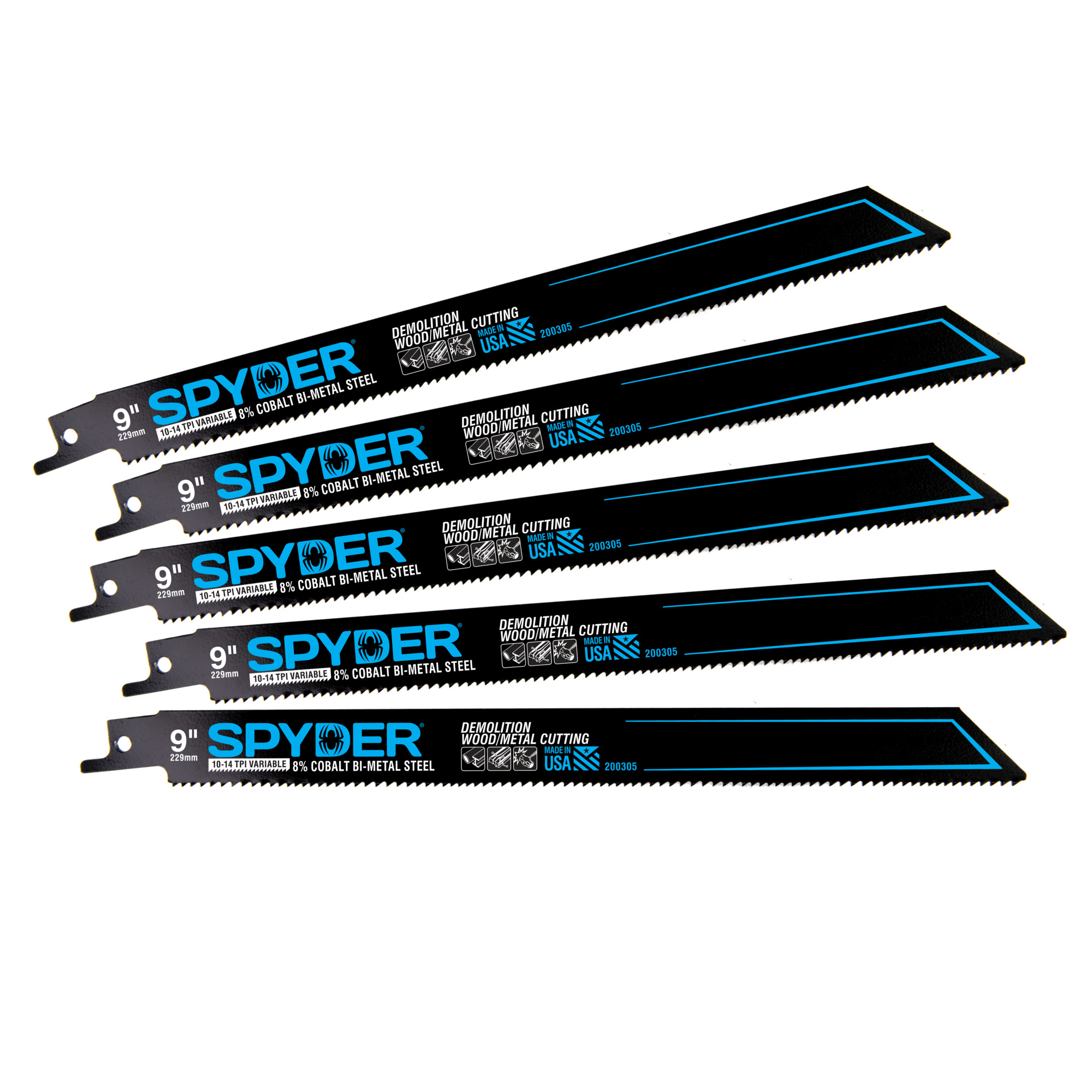 SPYDER Black Series™, 9in. 10/14-Tpi Metal Cutting Recip Saw Blades, 5Pk, Blade Length 9 in, Included (qty.) 5 Model# 200305