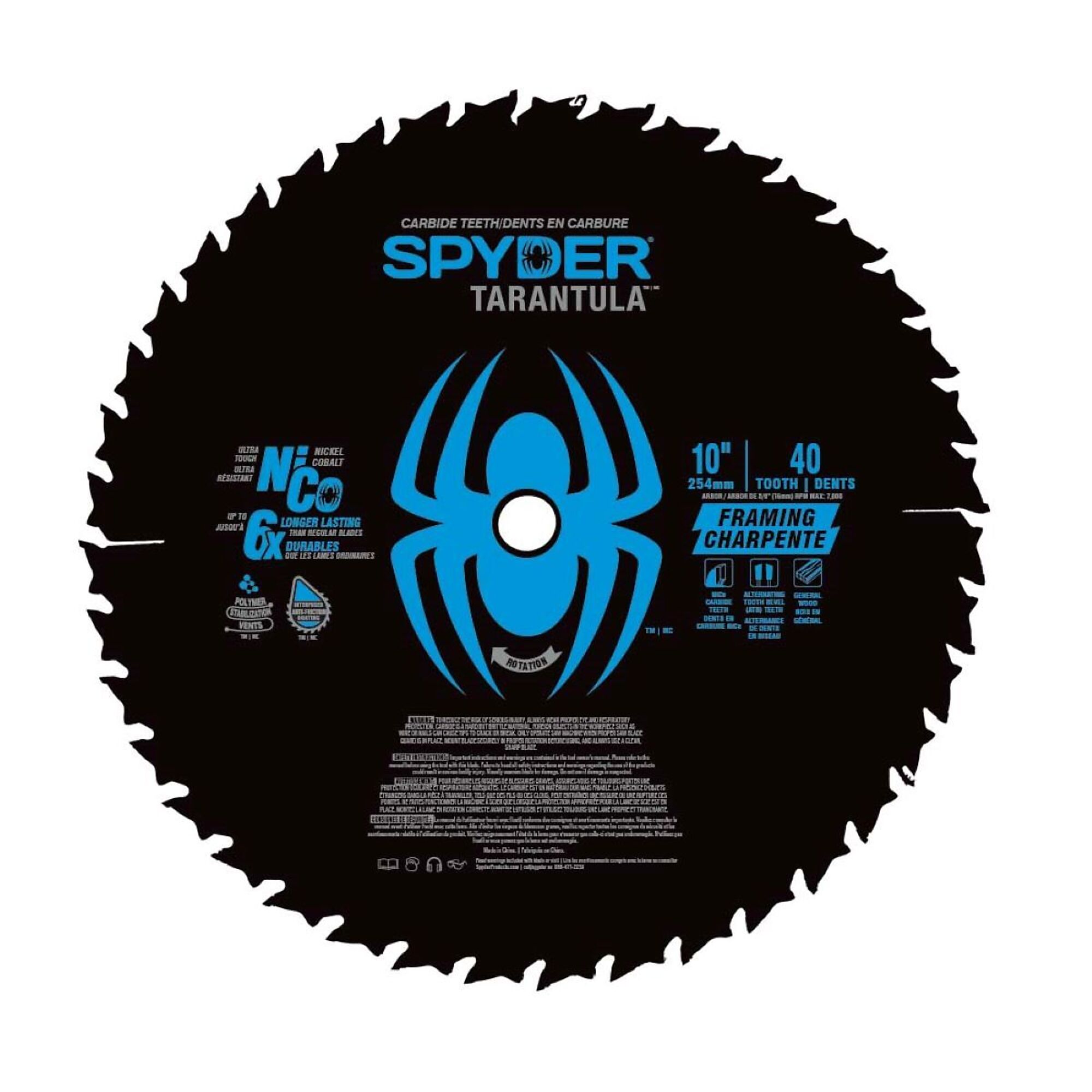 Spyder Tarantula Framing Circular Saw Blade - 10in. Dia., 40T, TCT Steel, NiCo Teeth, Model# 13032